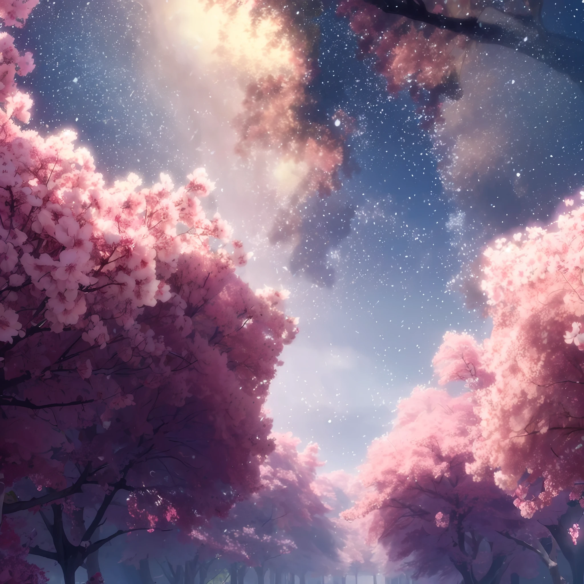 There are many pink trees in the middle of the field, cherry blossom forest, The cherry tree, Anime Background, The cherry tree, lush sakura trees, anime beautiful peace scene, beautiful wallpaper, background artwork, amazing wallpapers, anime landscape wallpapers, beautiful art uhd 4 k, far away dreamy atmosphere, anime nature wallpap, dreamy scene, beautiful aesthetic, dreamy ambiance