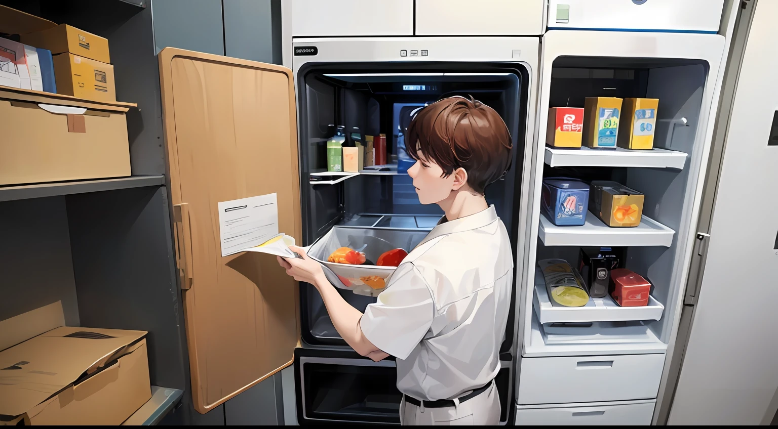 人物:
Chen Jianghai(male people)
Zhang Xiaorui(male people)- Chairman of Haier Electric
scenario:
Lao Hu's refrigerator repair area:Chen Jianghai inspected the Haier refrigerator next to the sofa。