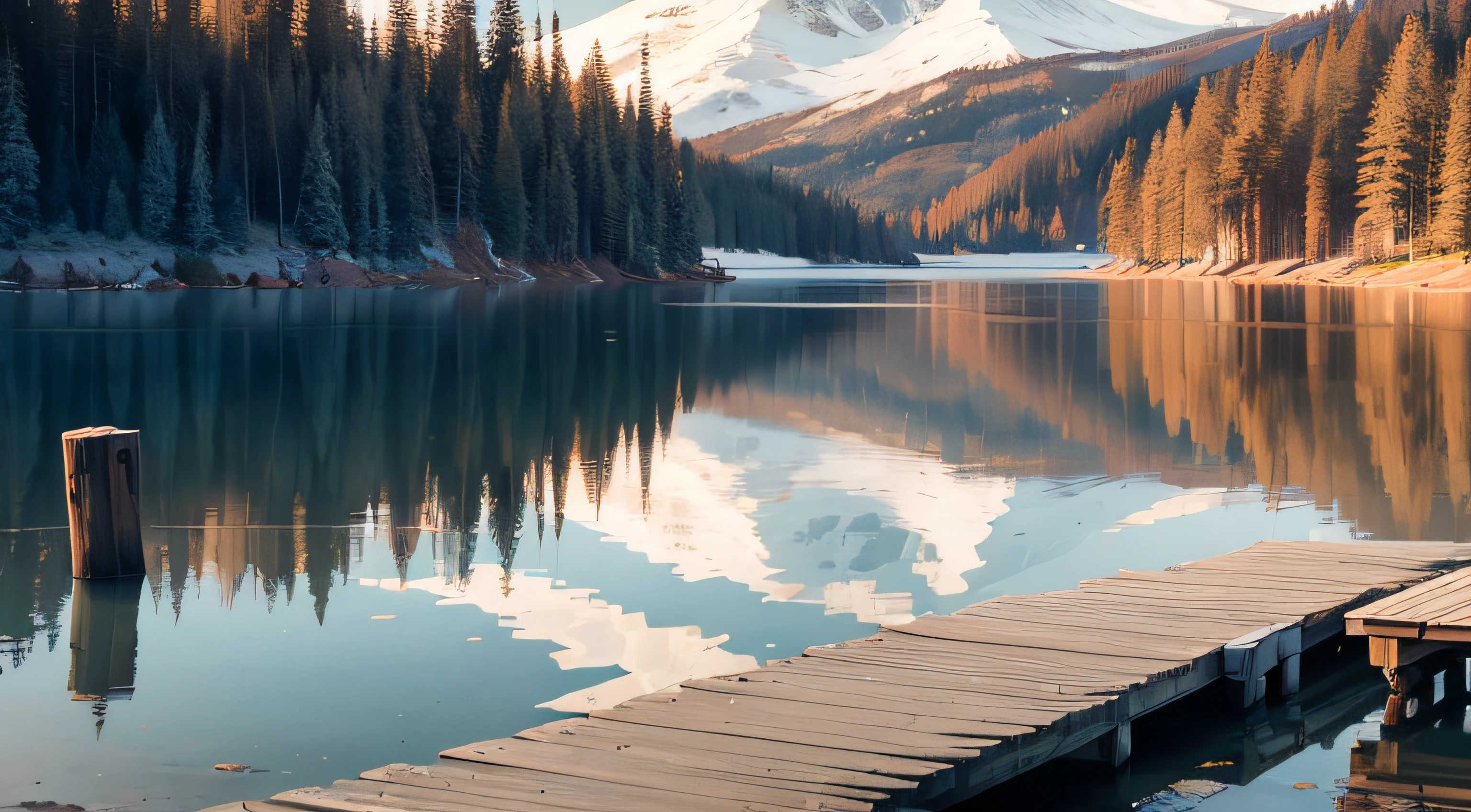 "Late afternoon ambiance, serene and tranquil atmosphere, chair placed elegantly on a dock by the picturesque Alice Lake." --auto