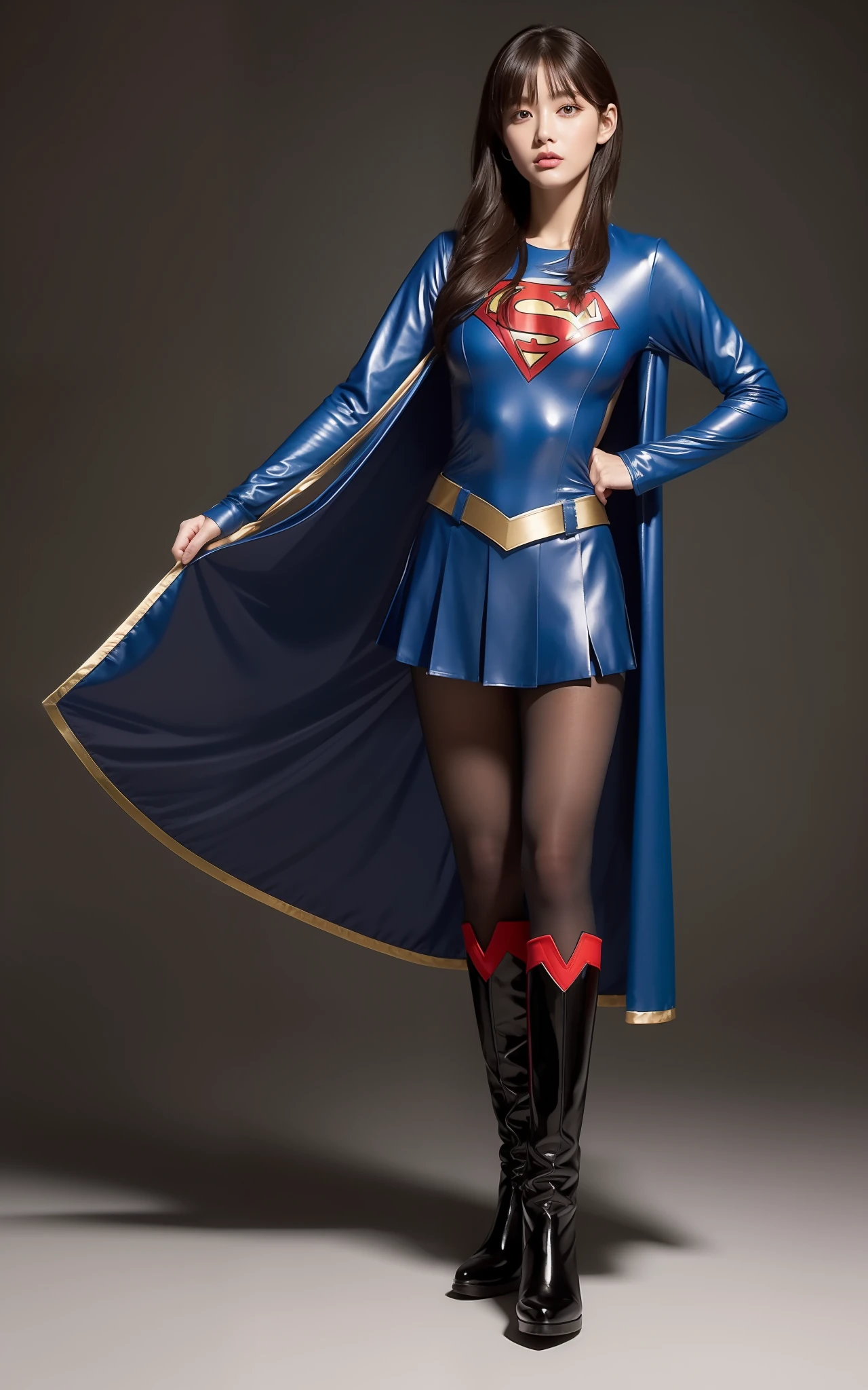 ((super girl))、Use costumes with preprocessed images、((Boots are red))、Fits body lines with red gloves、Detailed muscles、rather large breasts、a beautiful detailed girl, super girl、Superheroine、Bishoujo Warrior、defeat、fight、pantyhose、Beautiful legs、Fit Costumes、extremely detailed eye and face, beatiful detailed eyes, ultra-detailliert, hight resolution, ighly detailed, top-quality, masterpiece, illustratio, ighly detailed, nffsw, unification, 8K Picture Wallpaper, magnifica, finely detail, masterpiece, top-quality, 、((panthyhose))、((Black pantyhose))、((top-quality、8K、masterpiece:1.3))、sharp:1.2、Perfect Body Beauty:1.4、Slim abs:1.2、