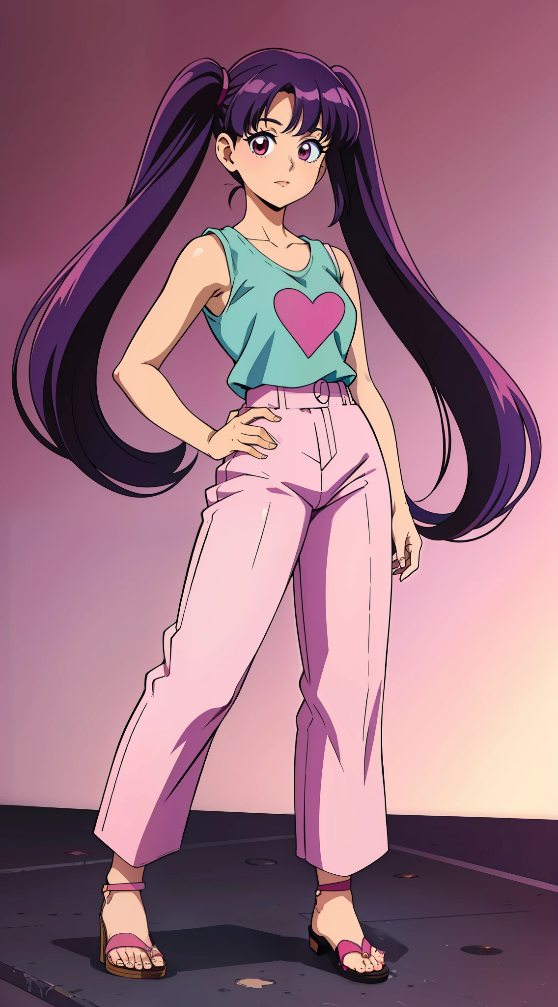 feet wearing pink sandals with heels, toes showing, toes drawn with better details