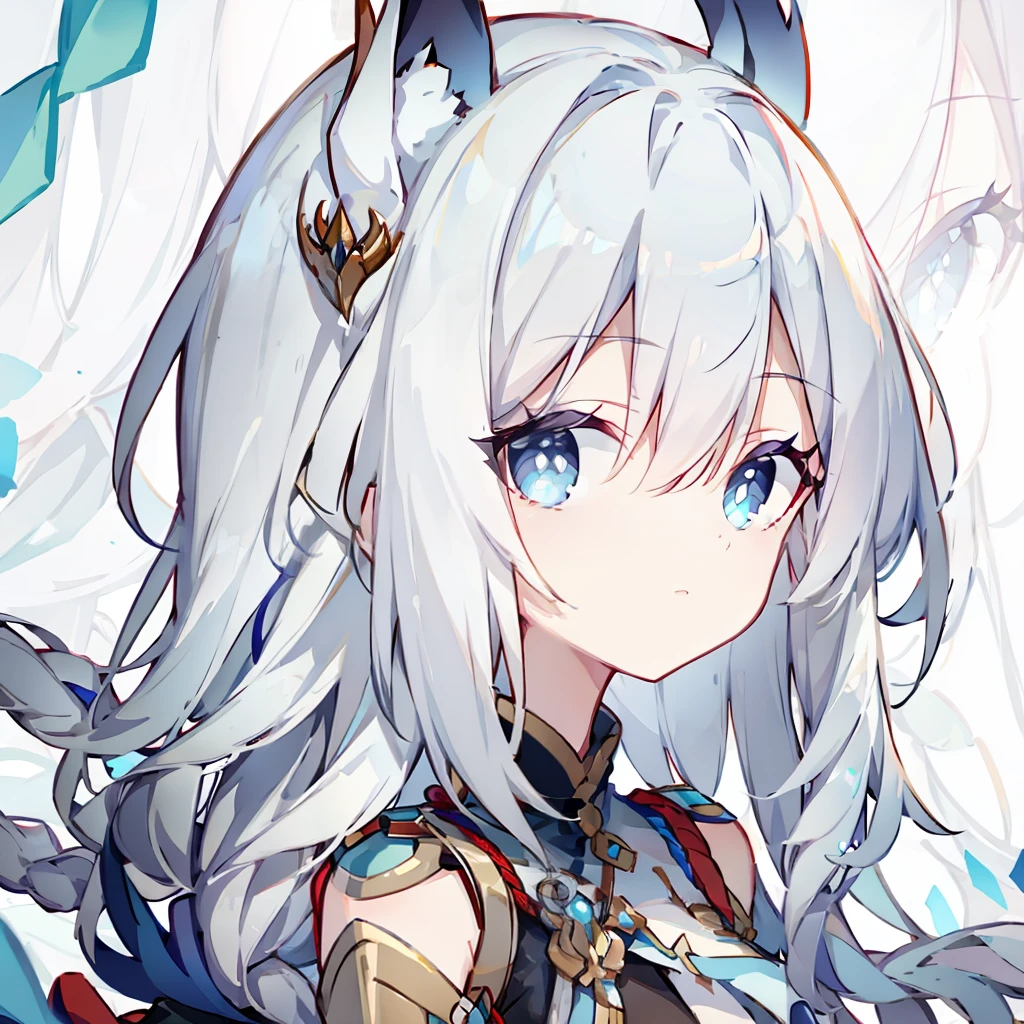 long white hair,Blue pupil