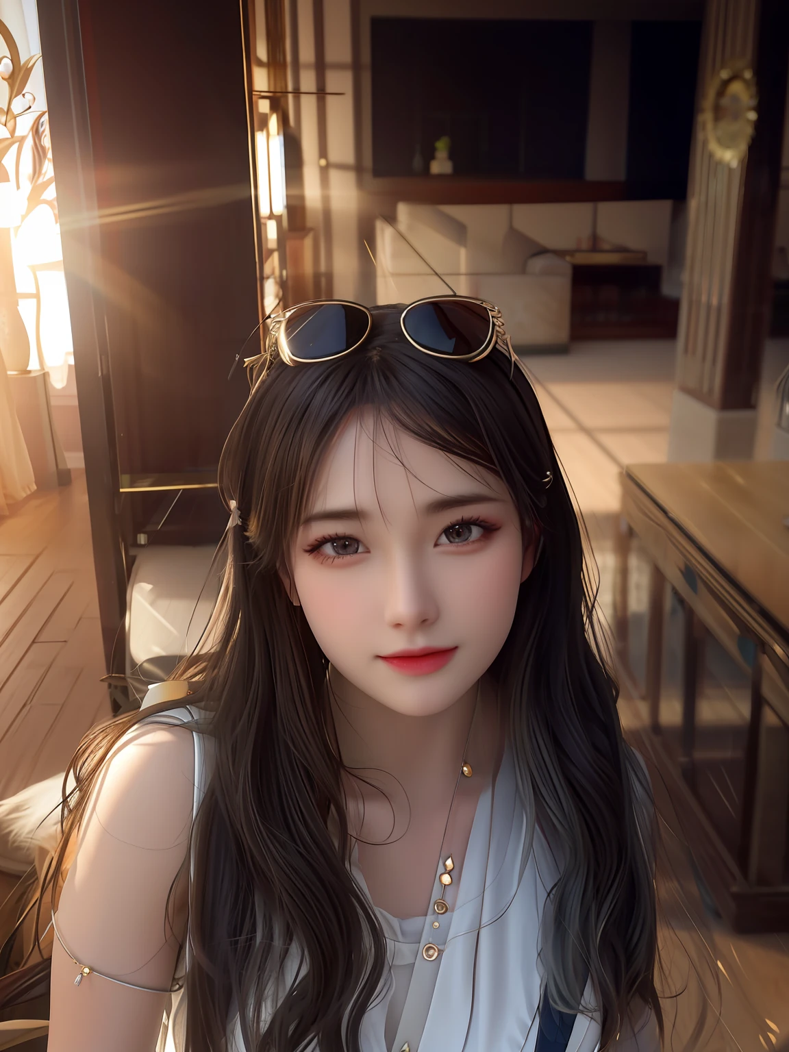 Best quality, masterpiece, high resolution, 1girl, porcelain dress, hair accessories, necklace, jewelry, beautiful face, on the body, Tyndall effect, realistic, dark studio, edge lighting, two-tone lighting, (high detail skin: 1.2), 8k UHD, dslr, soft light, high quality, volumetric light, candid, photo, high resolution, 4k, 8k, background blur,
