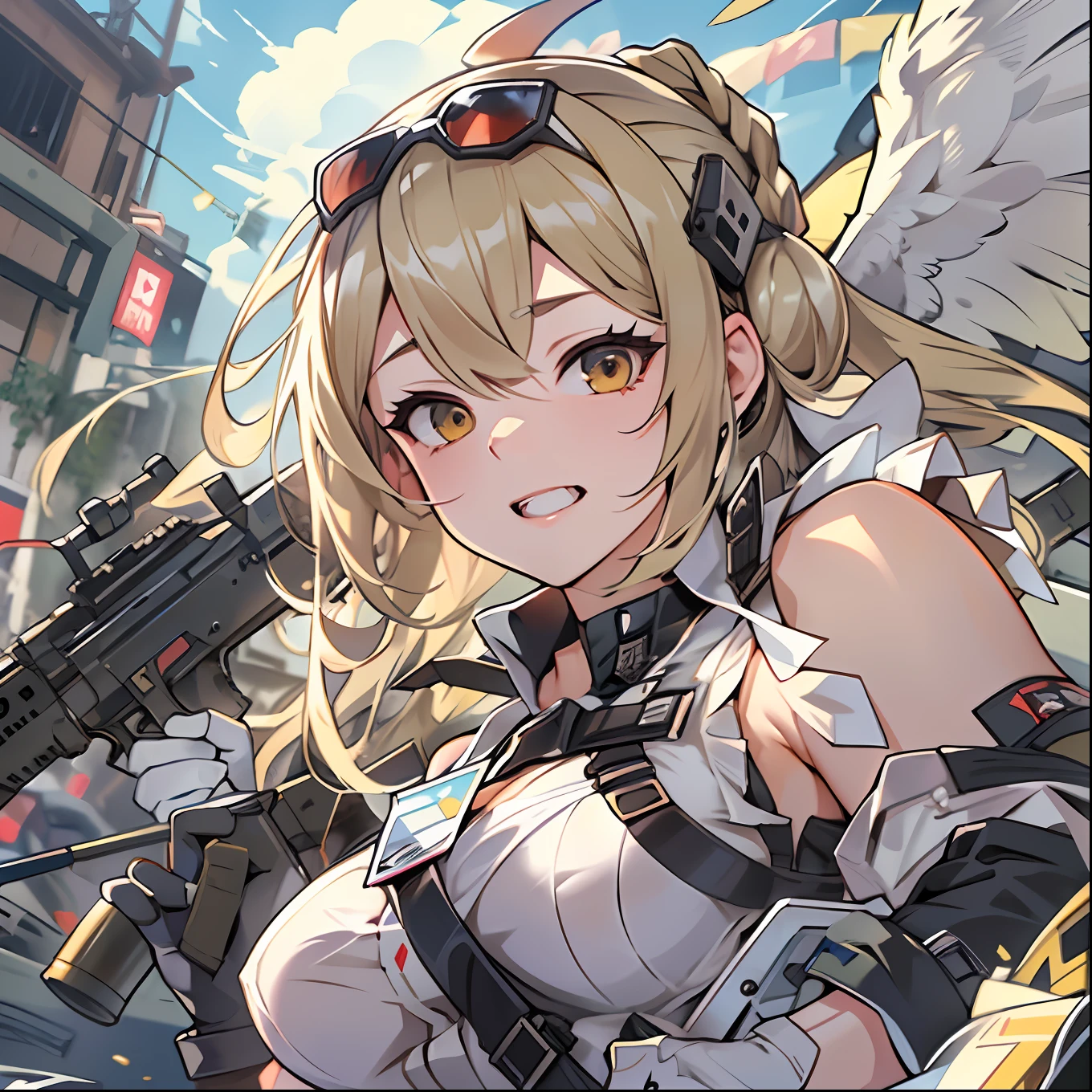 (top-quality、8k、32k、​masterpiece、UHD:1.3)、(Attractive Japanese Woman Pictures)、Girl Flying in the Sky,the angel's wings、Armed Angel Girl Frontline Style, from girls frontline, Fine details. girls' frontline, girls' frontline, girls frontline cg, infantry girl, Women's Last Tour, soldier girl, M4 Sopmod II Girls Frontline, anime maid ss military, girls frontline universe, Mechanized soldier girl, Majora、lieutenant colonel、Girls Moon、Start of battle！