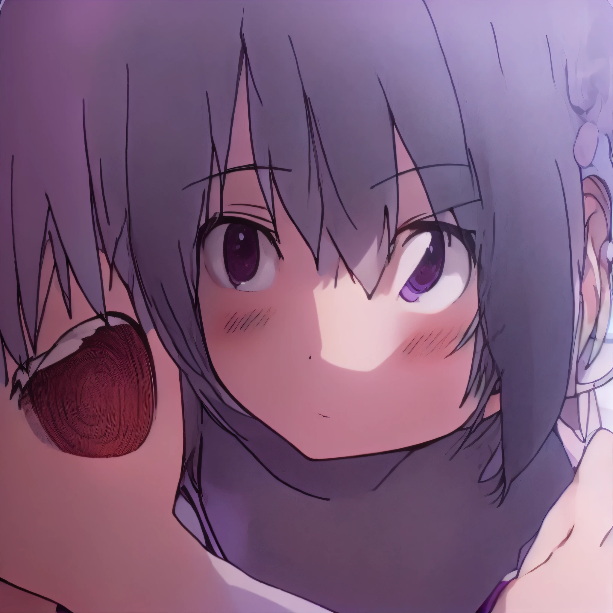 Anime girl short hair and purple shirt look at what, close up iwakura lain, close up of iwakura lain, shikamimi, iwakura lain, senko-san, anime visual of a cute girl, anime moe art style, close up of a young anime girl, animated still, close up of lain iwakura