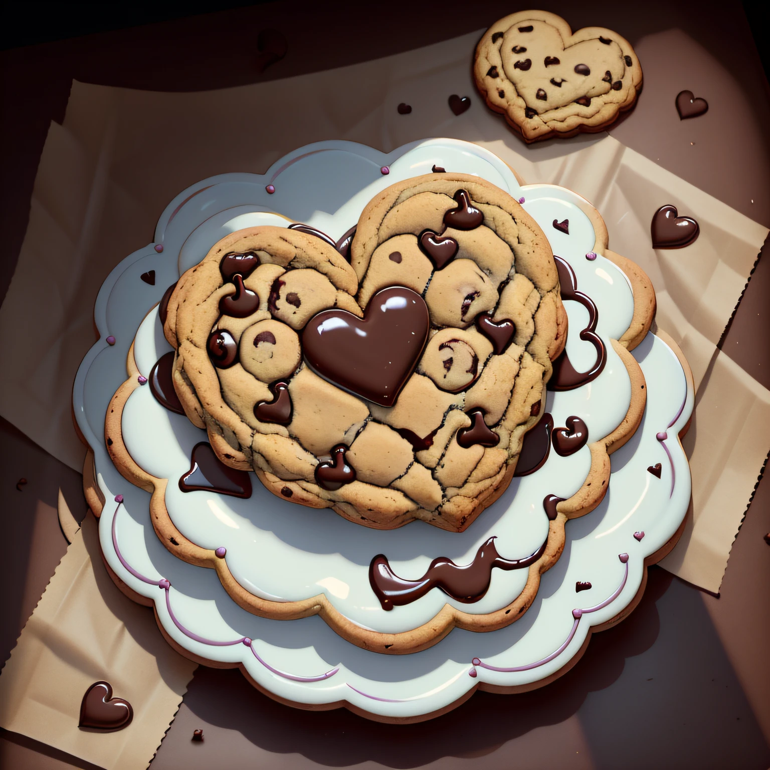 Chocolate chip cookie with hearts