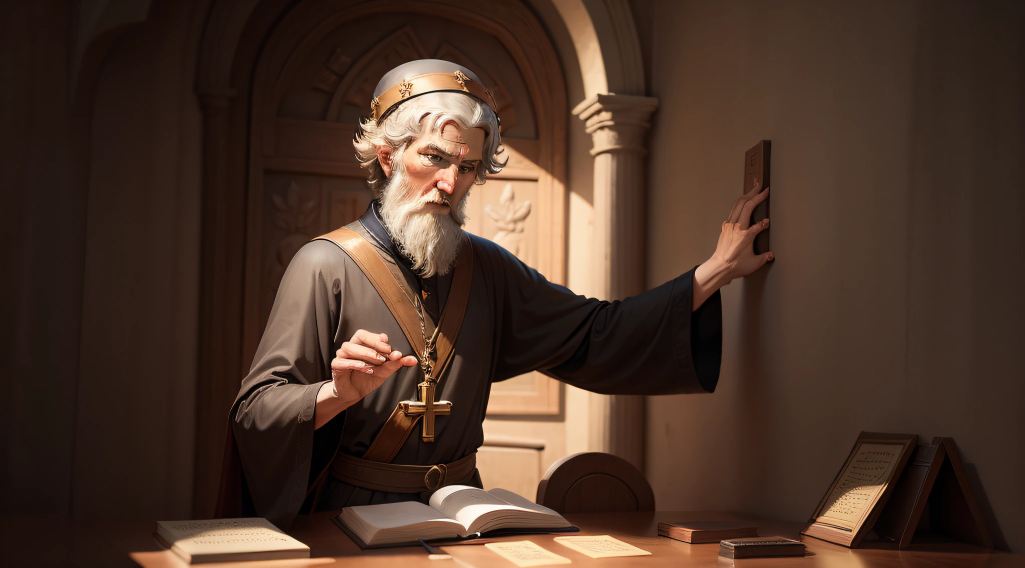 draw the biblical character St. Benedict with one hand facing forward blessing people