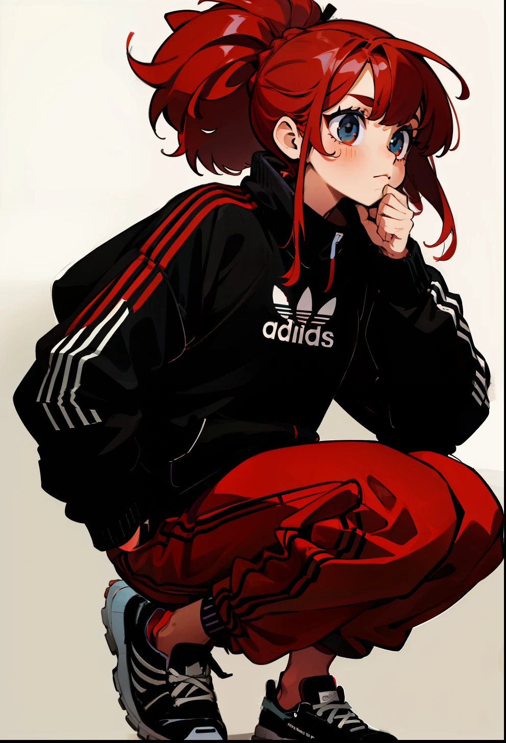 Red hair, 1Girl, Adidas Clothing,