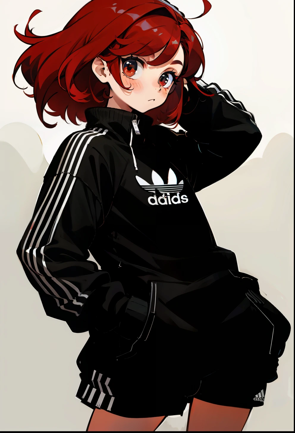Red hair, 1Girl, Adidas Clothing,