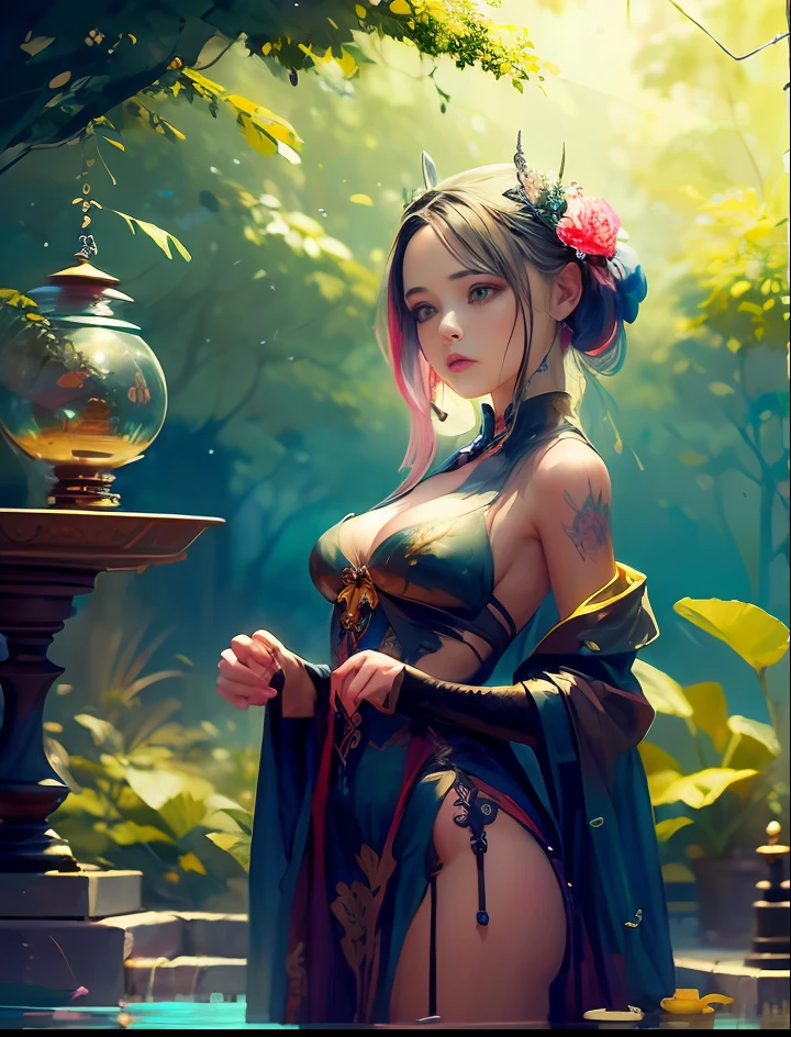 a close up of a woman in a silver and blue dress, chengwei pan on artstation, by Yang J, detailed fantasy art, stunning character art, fanart best artstation, epic exquisite character art, beautiful armor, extremely detailed artgerm, detailed digital anime art, artgerm on artstation pixiv, armor girl,"Bizarre illustration of a beautiful young cyberpunk girl with pink-blue hair with flowers, with large well-drawn eyes from Botticelli paintings, a sad image. film avatar, art nouveau style of painting and architecture, Arthur Rackham; in the artist's amazing poppy garden "Jacek Erka""" thanks rome storm!,beautiful caucasian girl close-up, beautiful goddess fused with forest and trees, black hair fused with platinum and gold, girl naked skin wet with water, beautiful visible pubic area, pink pesons, Exposed small breasts, garden pond, mandala and flower tattoos on the naked body, floating antique clock, lamp, lantern, garden pond, visible beautiful pubic area, pink nipples, small breasts in the view, full body, Sakimichan art, oriental mandala tattoo, fractal background, silver and gold and bronze spirit, floating ancient clock, ancient lamp, faint smile, view from below, towering goddess, nude female body fused into forest vines and leaves of trees, roman column, ancient temple with garden and pond