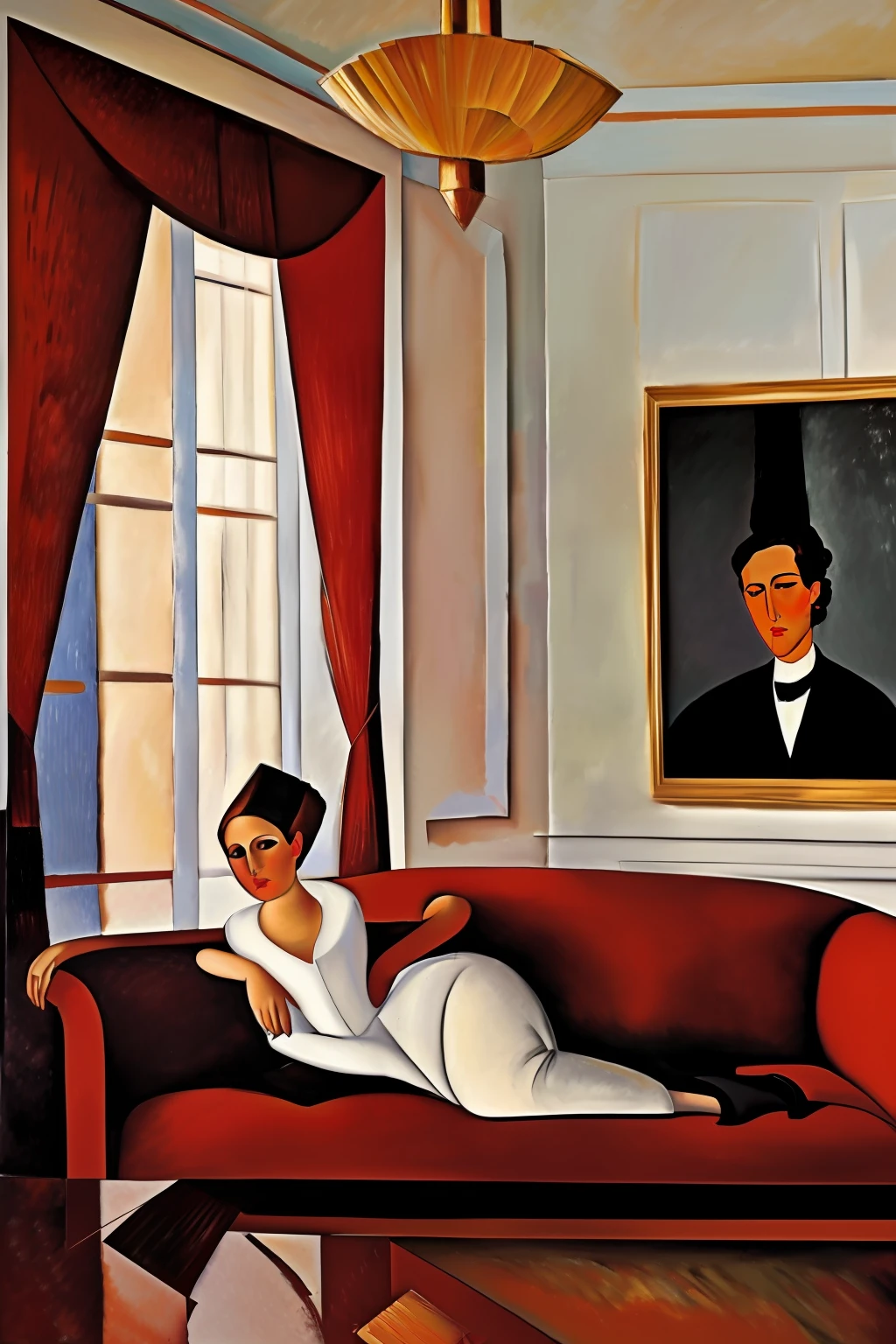 sutituir por cuadro de amedeo modigliani en rojo y negro, no modificar el resto