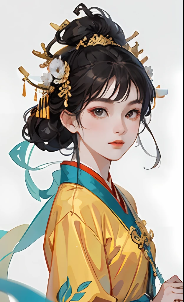 A girl, ancient Chinese costume, whole body, sunshine, clear face, clean white background, masterpiece, super detail, epic composition, ultra HD, high quality, extremely detailed, official art, uniform 8k wallpaper, super detail, 32k