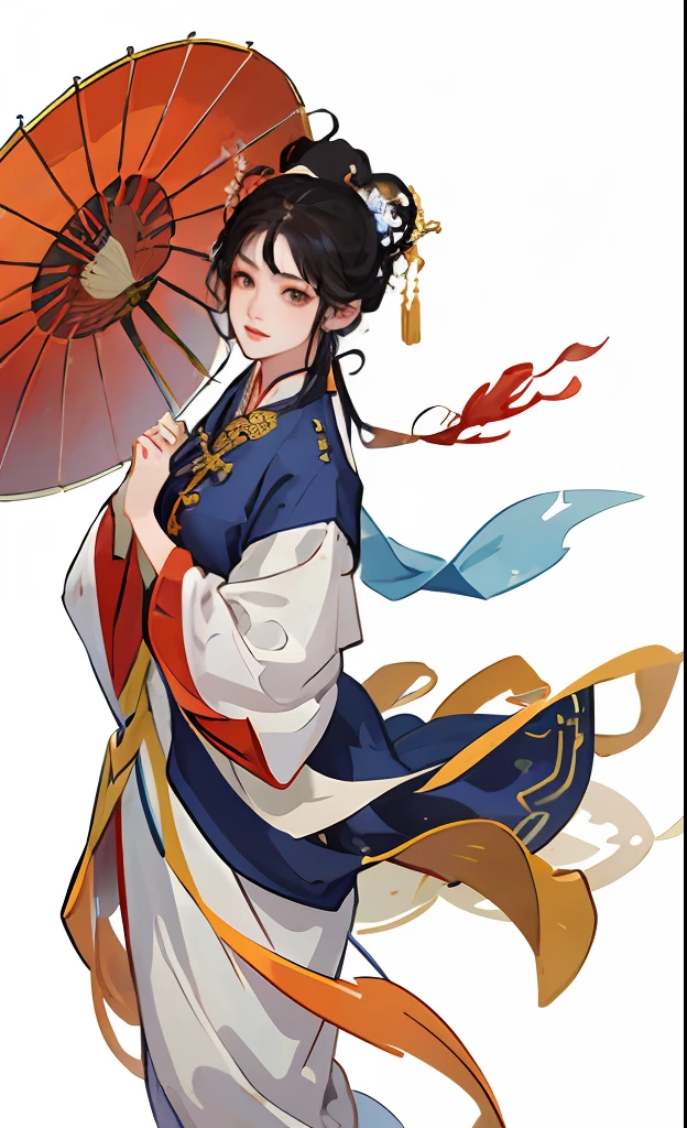 A girl, ancient Chinese costume, whole body, sunshine, clear face, clean white background, masterpiece, super detail, epic composition, ultra HD, high quality, extremely detailed, official art, uniform 8k wallpaper, super detail, 32k