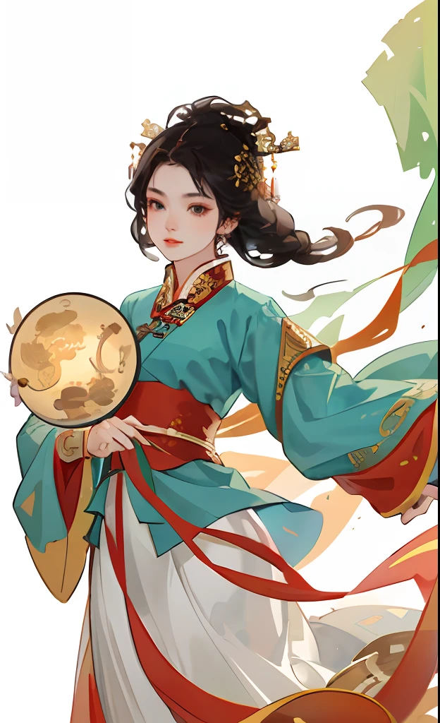 A girl, ancient Chinese costume, whole body, sunshine, clear face, clean white background, masterpiece, super detail, epic composition, ultra HD, high quality, extremely detailed, official art, uniform 8k wallpaper, super detail, 32k