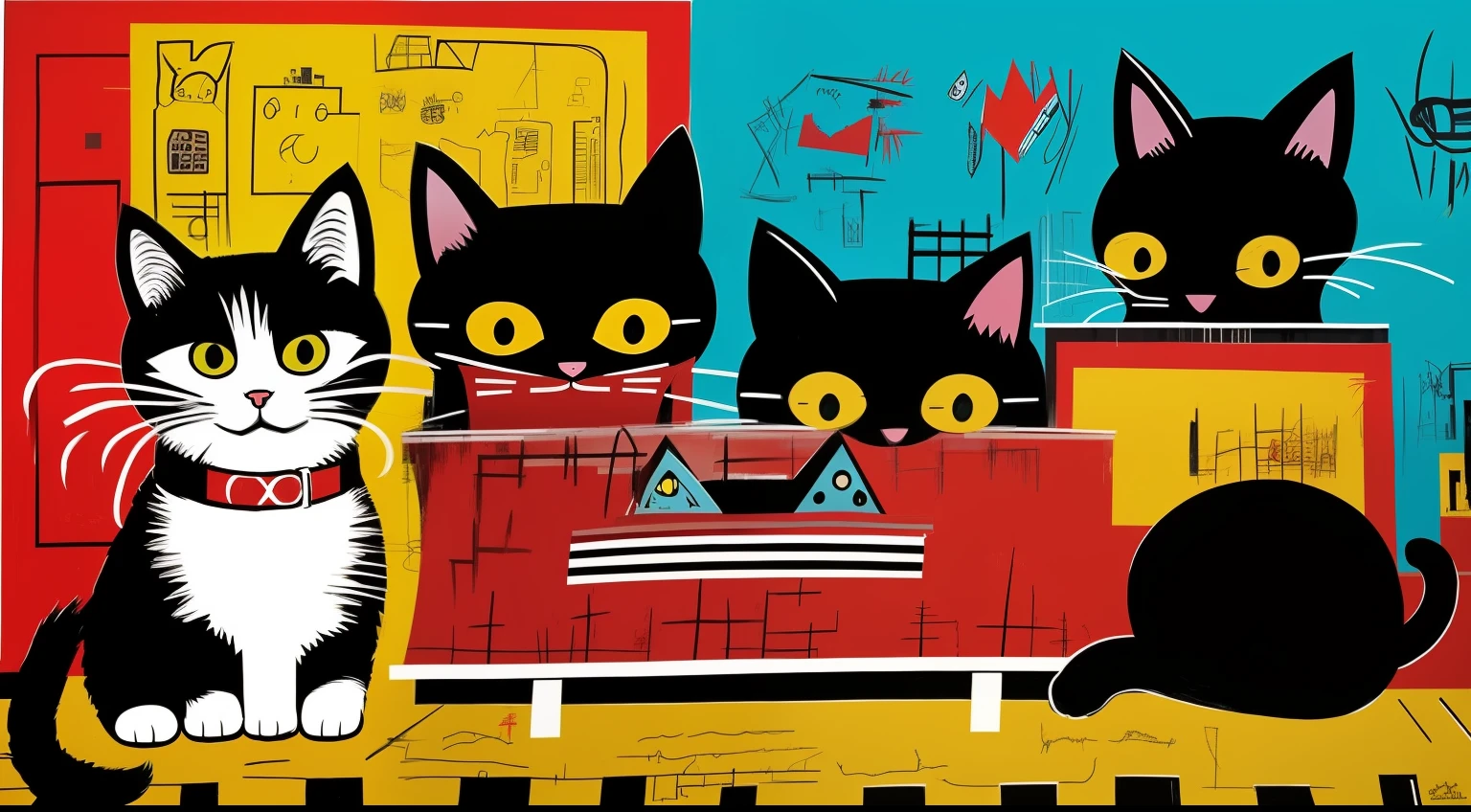 1、Cats、a Dog、Basquiat's paintings、artworks、an extremely devious and beautiful