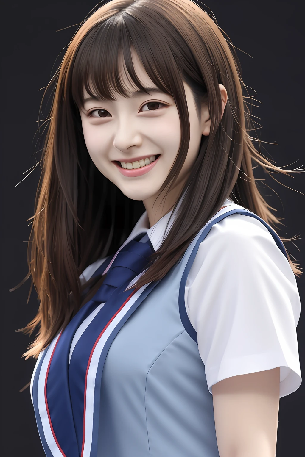 1girl in, Japan gravure models, Mideum straight-haired, Bangs, (pale skin:1.1),Cute Beautiful Girl,Large breasts, Naive and serious innocent girl,
break
grin, Pleasant feelings, happy feeling,
Dynamic Angle, Dynamic Pose, (fun posing:1.1),
(Innocent school idol_Singer's costume:1.3), On stage
break,
masutepiece, Best Quality, 8K, Detailed, Detailed face, Skin and hair, Hi-Res, Perfect Anatomy, Physically-based rendering, Photorealistic, symmetric clear eyes, Well-groomed face,