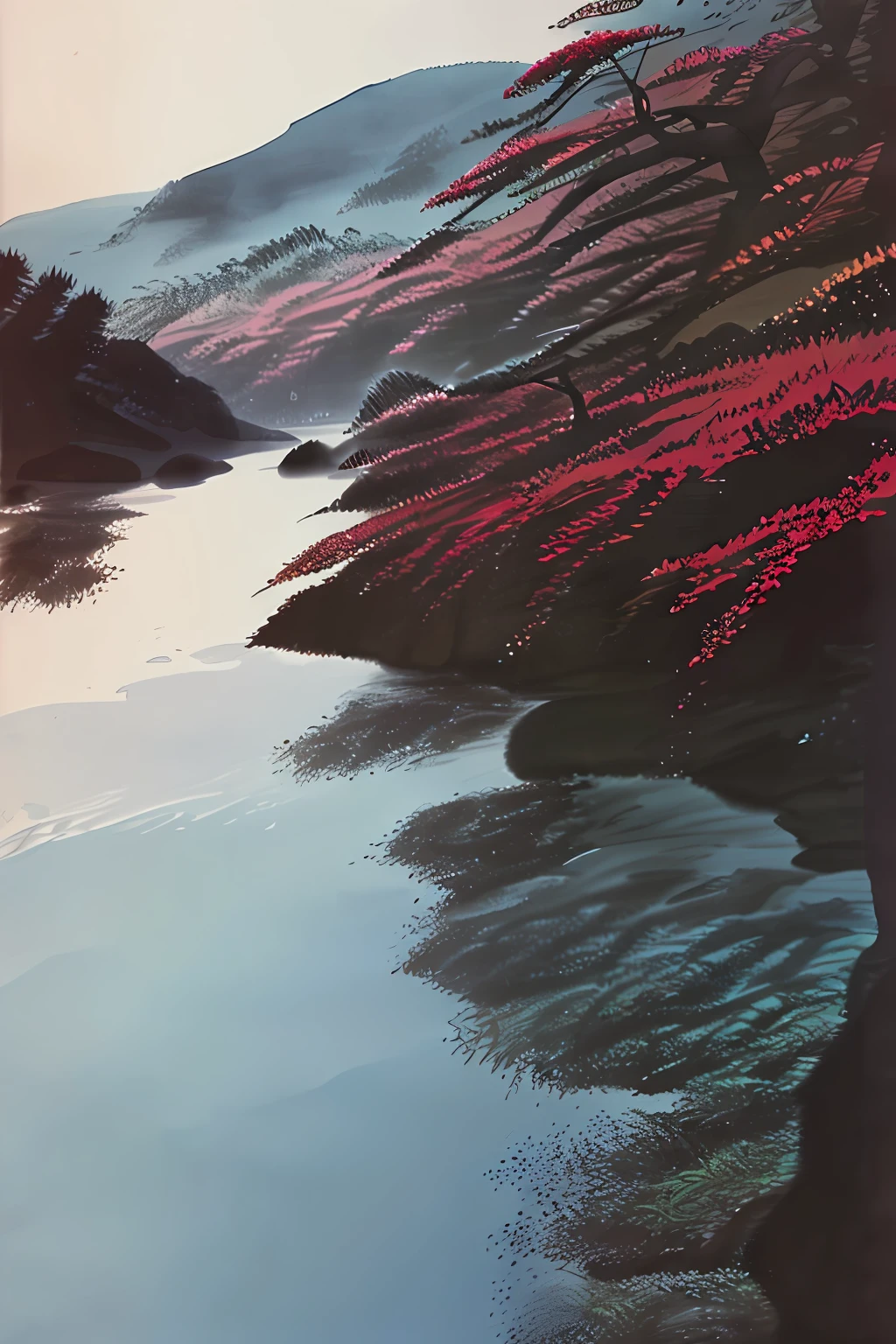 water ink,mountain water,swordsman,Back shadow,tmasterpiece,High- sharpness