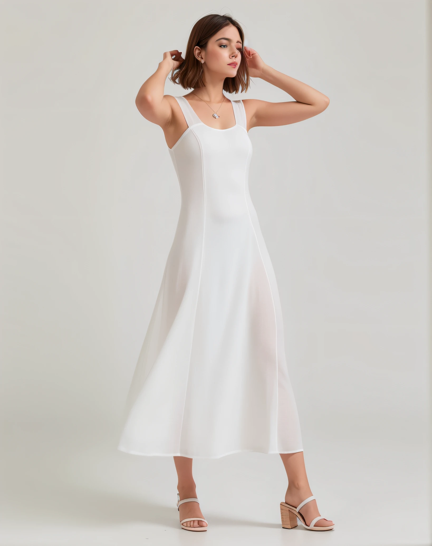 Uma mulher em um vestido branco posa para uma foto, vestido branco longo, wearing a white flowing dress, em um longo vestido branco, usando um vestido de sol branco, white flowing dress, Nico usando um vestido branco, lindo vestido branco longo longo, Vestido de sol branco, vestido branco, vestido branco elegante, white summer dress, usando um vestido branco, usando vestido branco, vestido branco