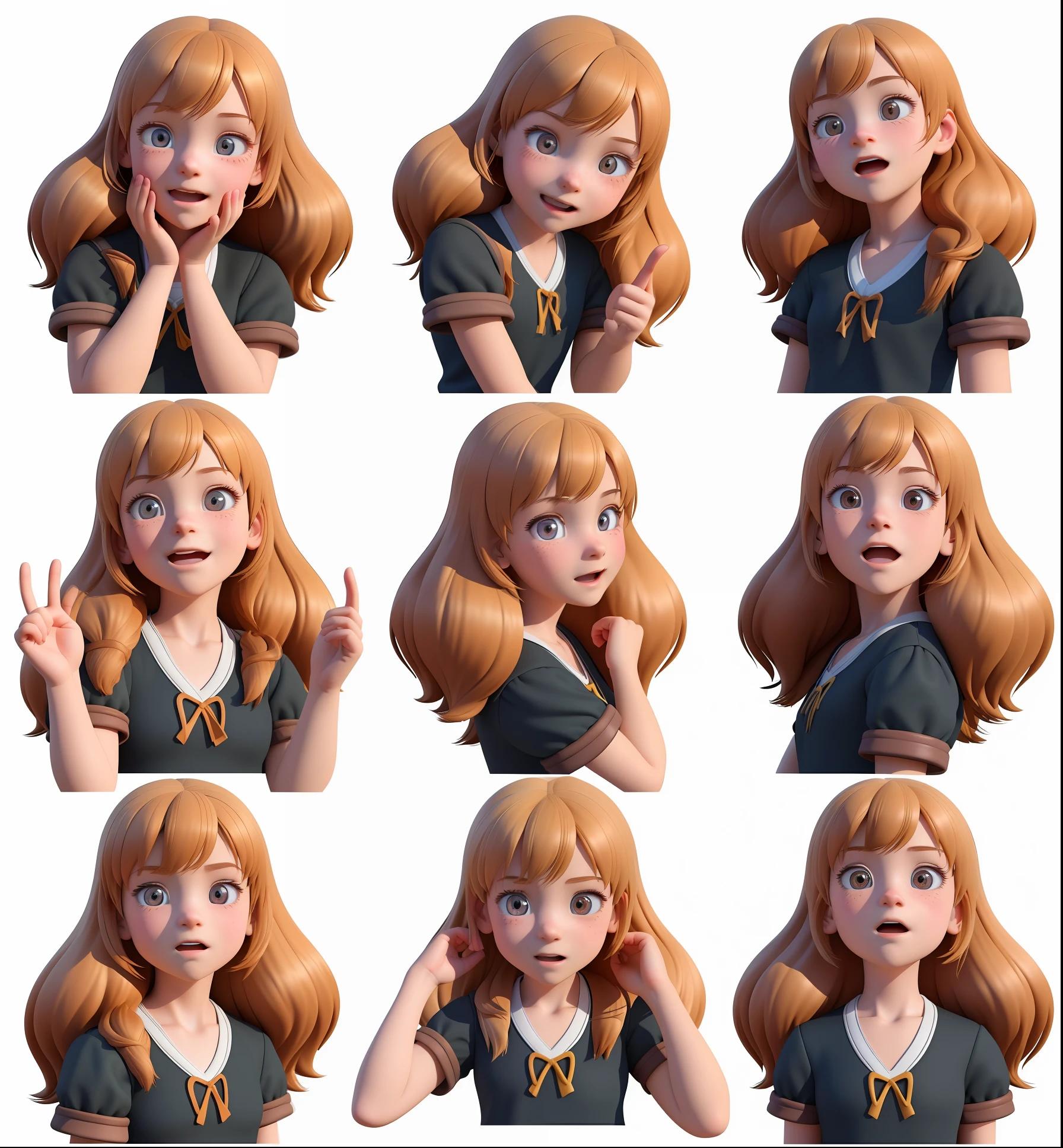 a close up of a little girl with different facial expressions, detailed realistic expressions, cute little girl with detailed faces, render of a cute 3d anime girl, detailed facial expressions, realistic facial expression, cartoon style illustration, micro expressions, expressions, facial expressions, 3 d render character art 8 k, realistic faces and expressions, high quality character design, detailed facial expression, animation character