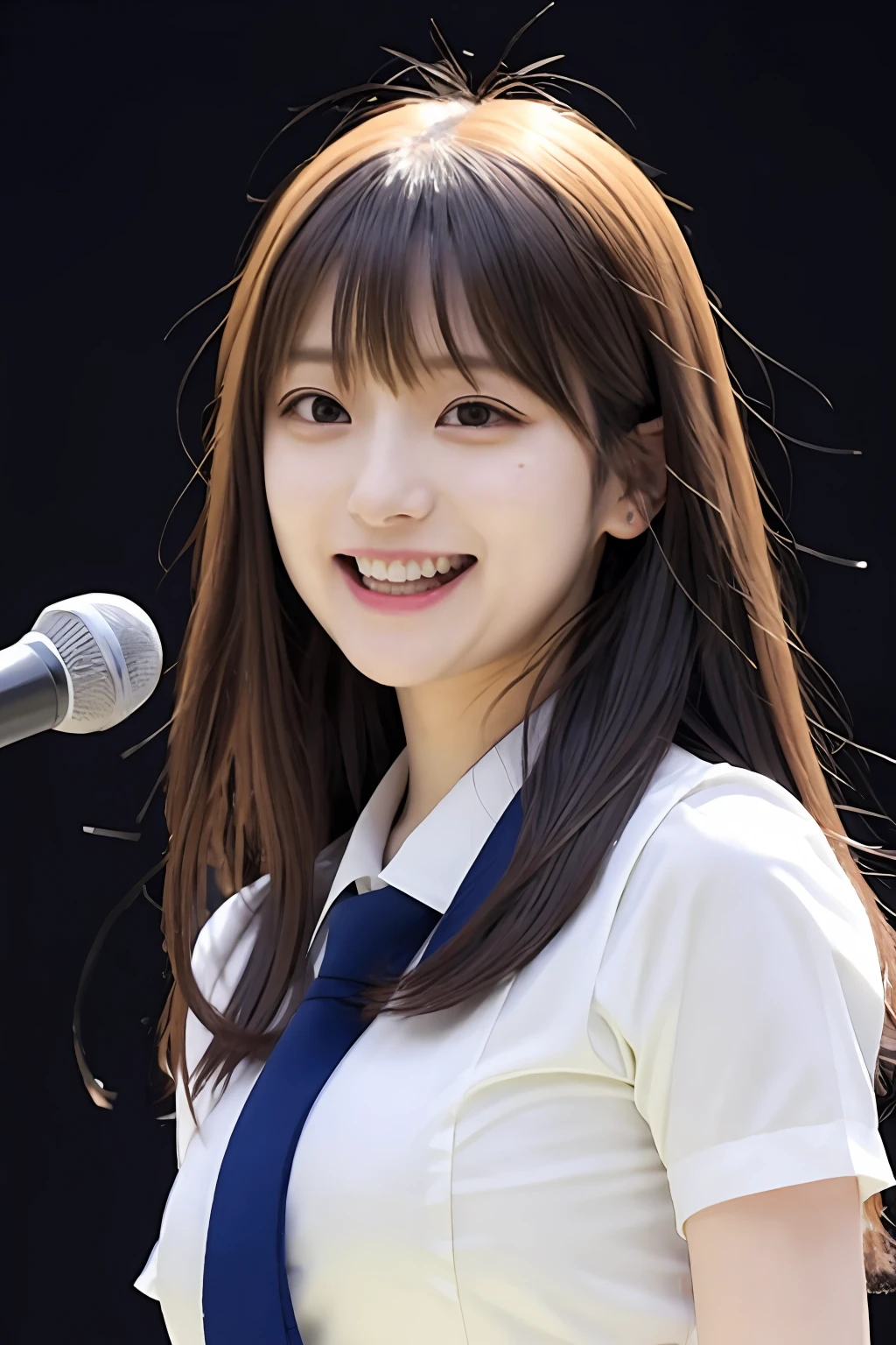 1girl in, Japan gravure models, Mideum straight-haired, Bangs, (pale skin:1.1),Cute Beautiful Girl,Large breasts, Naive and serious innocent girl,
break
grin, Pleasant feelings, happy feeling,
Dynamic Angle, Dynamic Pose, (fun posing:1.1),
(Innocent school idol_Singer's costume:1.3), On stage
break,
masutepiece, Best Quality, 8K, Detailed, Detailed face, Skin and hair, Hi-Res, Perfect Anatomy, Physically-based rendering, Photorealistic, symmetric clear eyes, Well-groomed face、乃木坂アイドル、韓国アイドル、女優、20yr old、glamor、hposing Gravure Idol、Adult actress、ren、Beautie