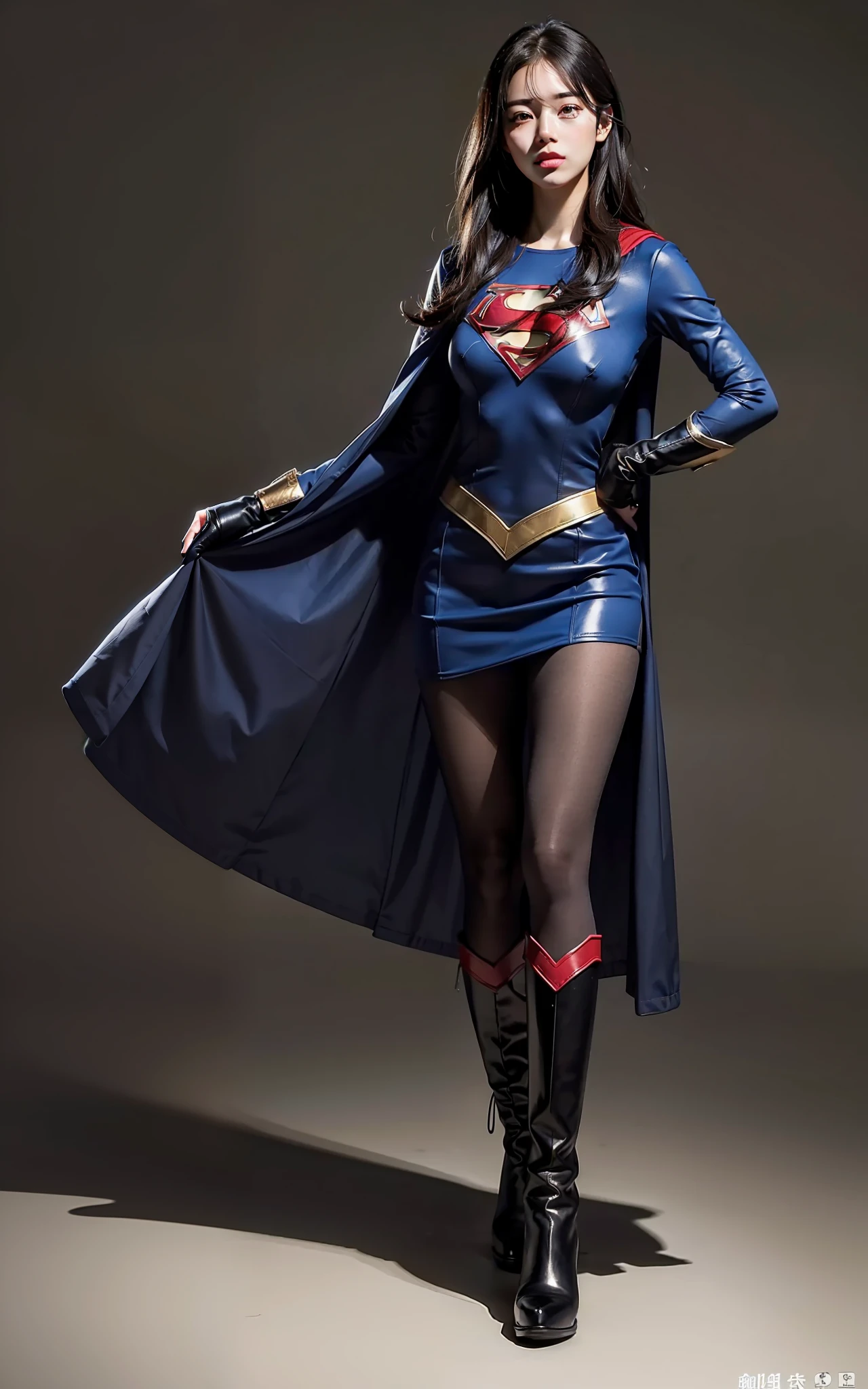 ((super girl))、Use costumes with preprocessed images、((Boots are red))、Fits body lines with red gloves、Detailed muscles、rather large breasts、a beautiful detailed girl, super girl、Superheroine、((Bishoujo Warrior))、defeat、fight、pantyhose、Beautiful legs、Fit Costumes、extremely detailed eye and face, beatiful detailed eyes, ultra-detailliert, hight resolution, ighly detailed, top-quality, masterpiece, illustratio, ighly detailed, nffsw, unification, 8K Picture Wallpaper, magnifica, finely detail, masterpiece, top-quality, 、((panthyhose))、((Black pantyhose))、((top-quality、8K、masterpiece:1.3))、sharp:1.2、Perfect Body Beauty:1.4、Slim abs:1.2、