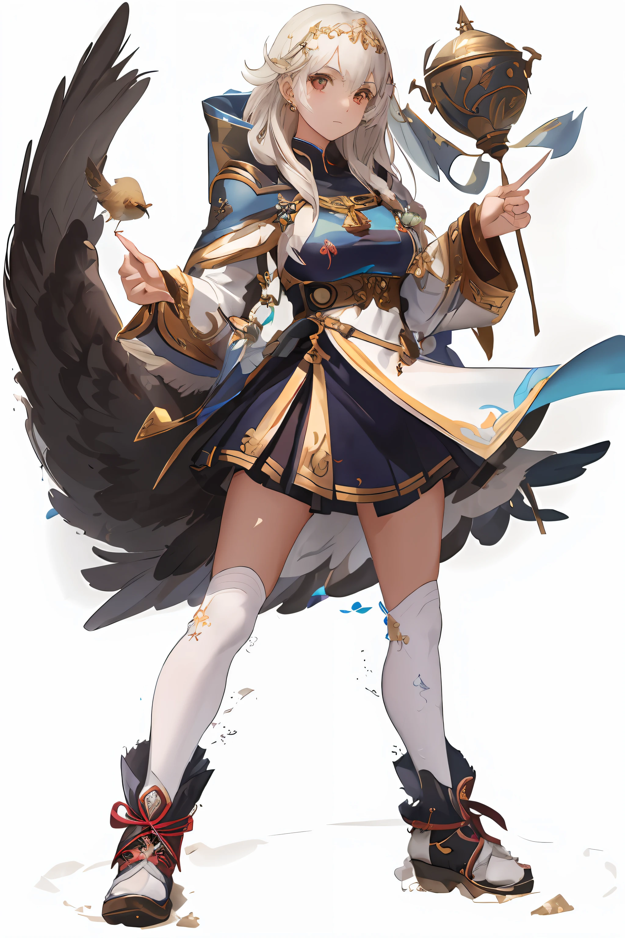There is a woman in a costume holding a bird and a bell, menina do cavaleiro do anjo, cushart krenz arte chave feminina, Guweiz em Pixiv ArtStation, Guweiz em ArtStation Pixiv, pretty female cleric, por Yang J, Anjo majestoso de corpo inteiro, render de abril, as a mystical valkyrie