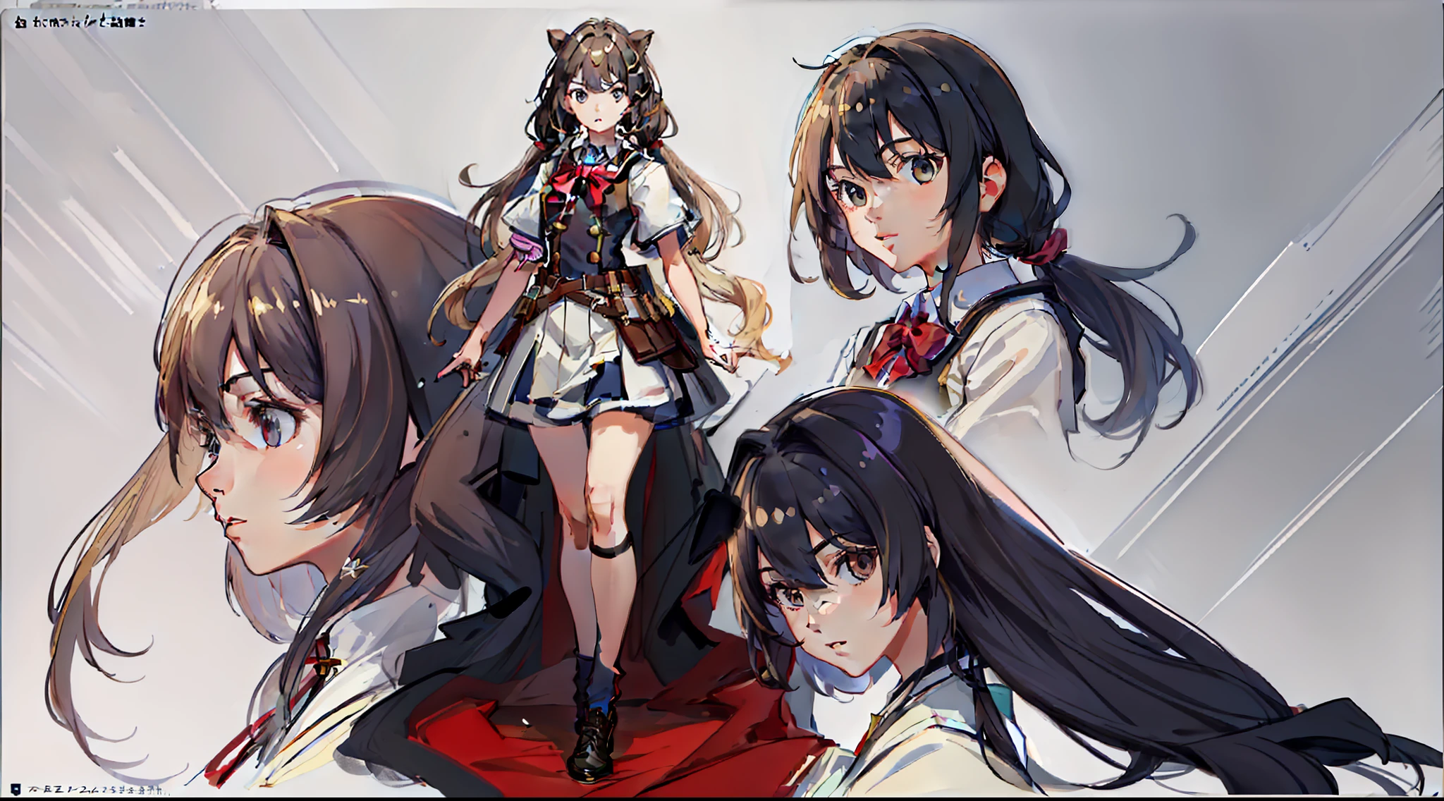 ((masterpiece)),(((best quality))),A girl warrior with long blond hair and Pigtail wearing a jk school uniform, beautiful facial features, beautiful face, exquisite details, beautiful legs, beautiful shoes, white background, standing, best quality (1.3), masterpiece (1.2), character sheet,8k,HD