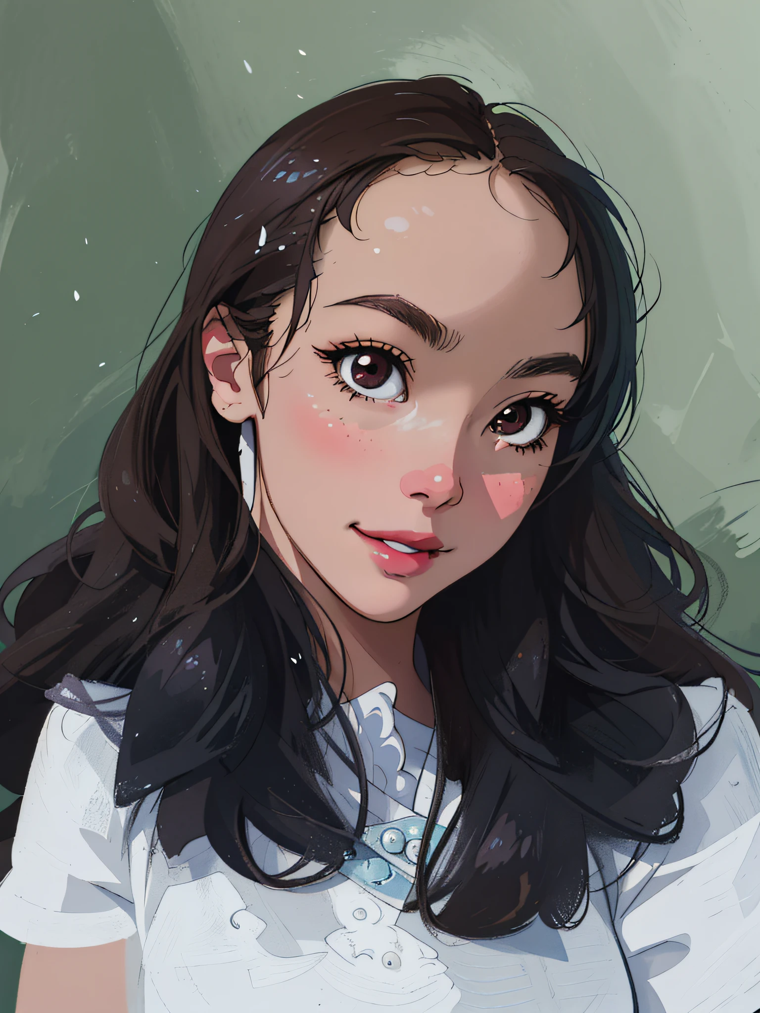 brown eye, smile, anime, cartoon, art in artstation, cute detailed digital art, cute art style, cute detailed artwork, adorable digital painting, cute digital art, a beautiful artwork illustration, (highest resolution, distinct_image), Best quality, a female's masterpiece, highly detailed, semi realistic, (most of body), 18 years old, young, Sharp Face, cold, serious, authoritative, powerful, (Standing Painting), (exquisite facial features, exquisite facial features)