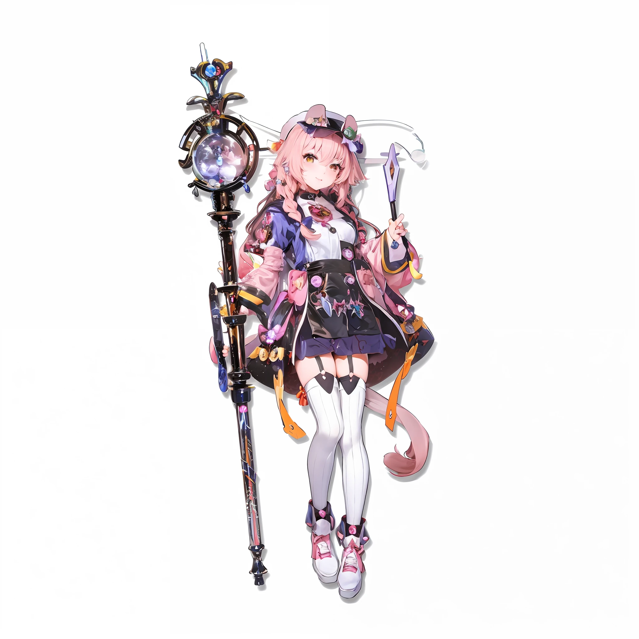 Anime girl with staff,Hats and dresses,portrait of magical girl, From Arknights, mechanized witch girl, magical little girl, Arkningts style, small curvaceous loli, render of a cute 3d anime girl, Barber girl, anime cat girl in a maid costume,official character illustration