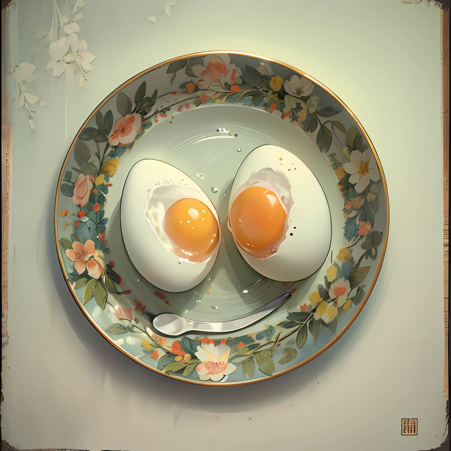 Two whole eggs are placed on a plate,Nothing special ,in the style of the stars art group xing xing, 32K, Best quality, Masterpiece, Super detail, High details