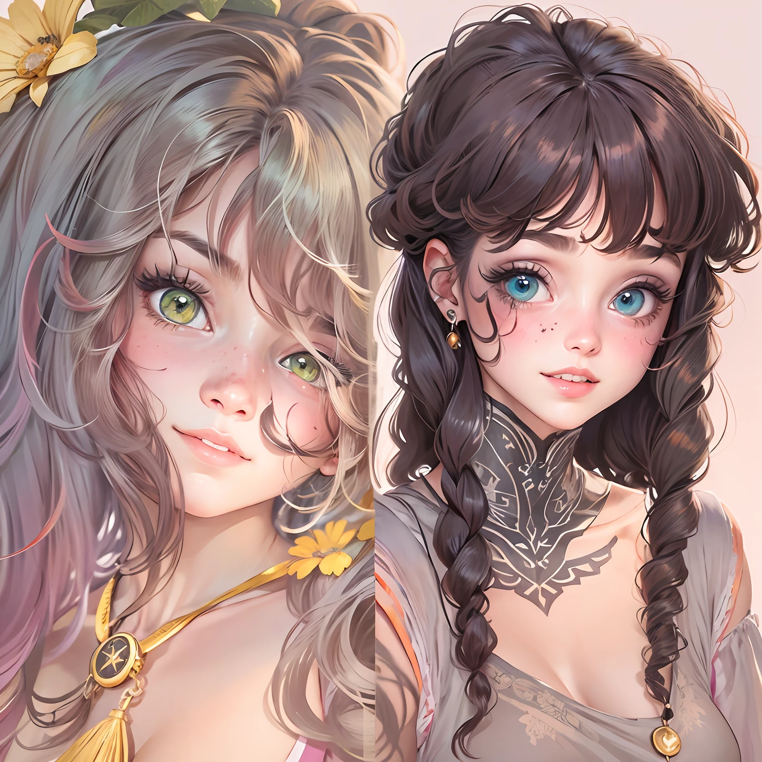 Duende, aberto, belo detalhado corpo inteiro, menina, mulher, mulher, jovem, 20 anos de idade, pele verde, cabelo ondulado, santo belo rosto detalhado, detalhes intrincados olhos cor prata bonitos e delicados, sorriso leve, pupilas brilhantes, Split lips, seios grandes, cruz, gargantilha, no Bra, alloy handles, na cama, pernas abertas, forma de M, saltos altos, colar, brincos --auto