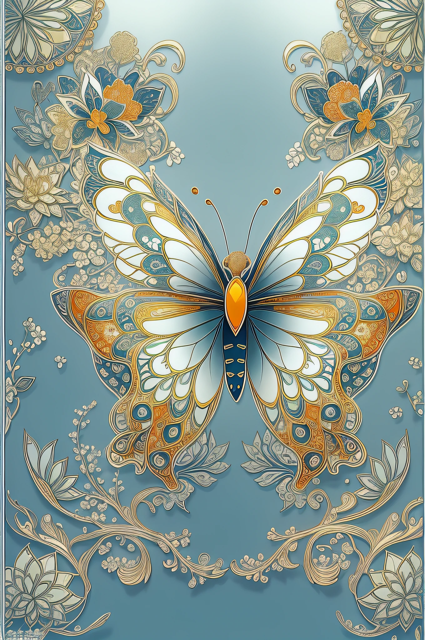 (White background:1.4),(Symmetrical:1.5),(Masterpiece butterfly, In the middle,  Oriental elements),（China - chic illustration:1.2, Vector painting:1.2),(Chinese colors,senior color matching),( reasonable design, Clear lines, High sharpness,Best quality, Very detailed, Masterpiece, offcial art, movie light effect, 4K )