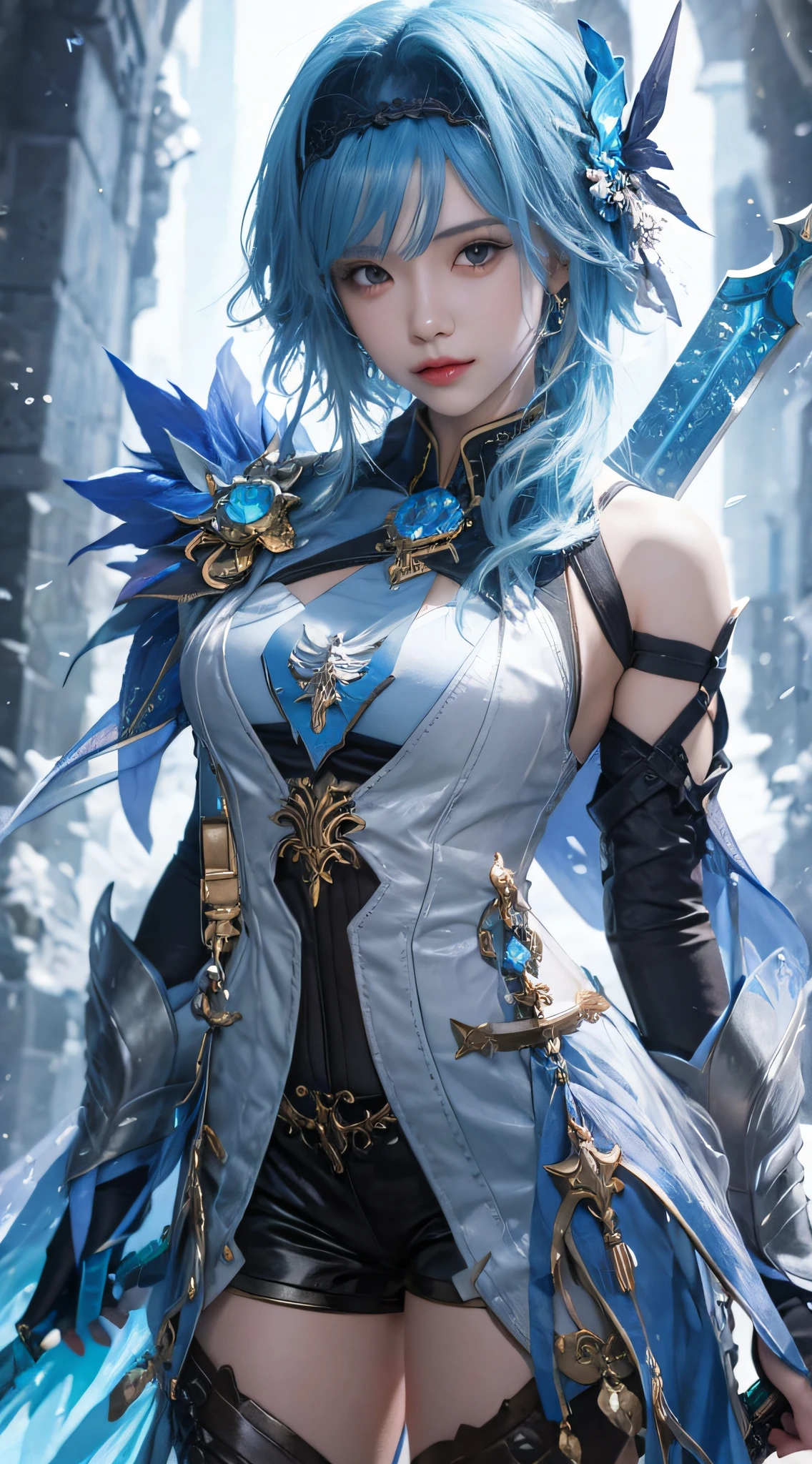 a close up of a woman with blue hair and a sword, Extremely detailed Artgerm, ice sorceress, Artgerm on ArtStation Pixiv, G Liulian art style, Portrait Chevaliers du Zodiaque Fille, Fanart Meilleure ArtStation, trending on artstation pixiv, Anime fantasy artwork, Kushatt Krenz Key Art Women