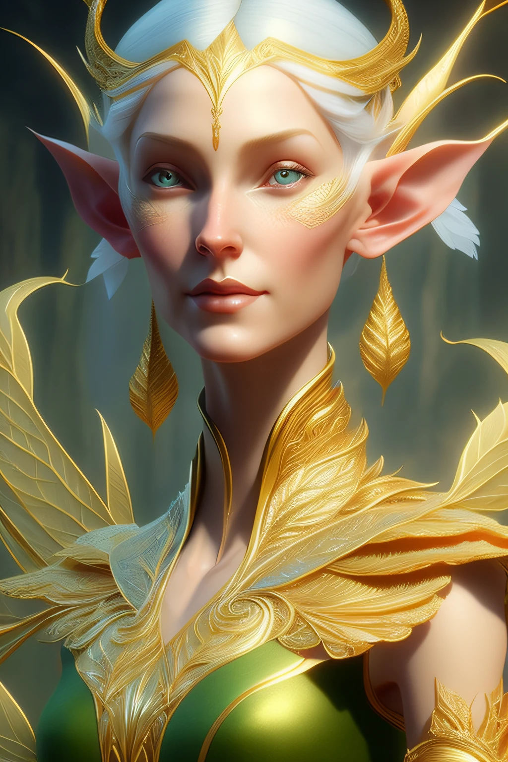 Portrait of a female elf, Intricate, elegant, Highly detailed, Digital painting, art stations, concept-art, smooth, Sharp focus, illustration, art by artgerm and greg rutkowski and alphonse mucha, 8K