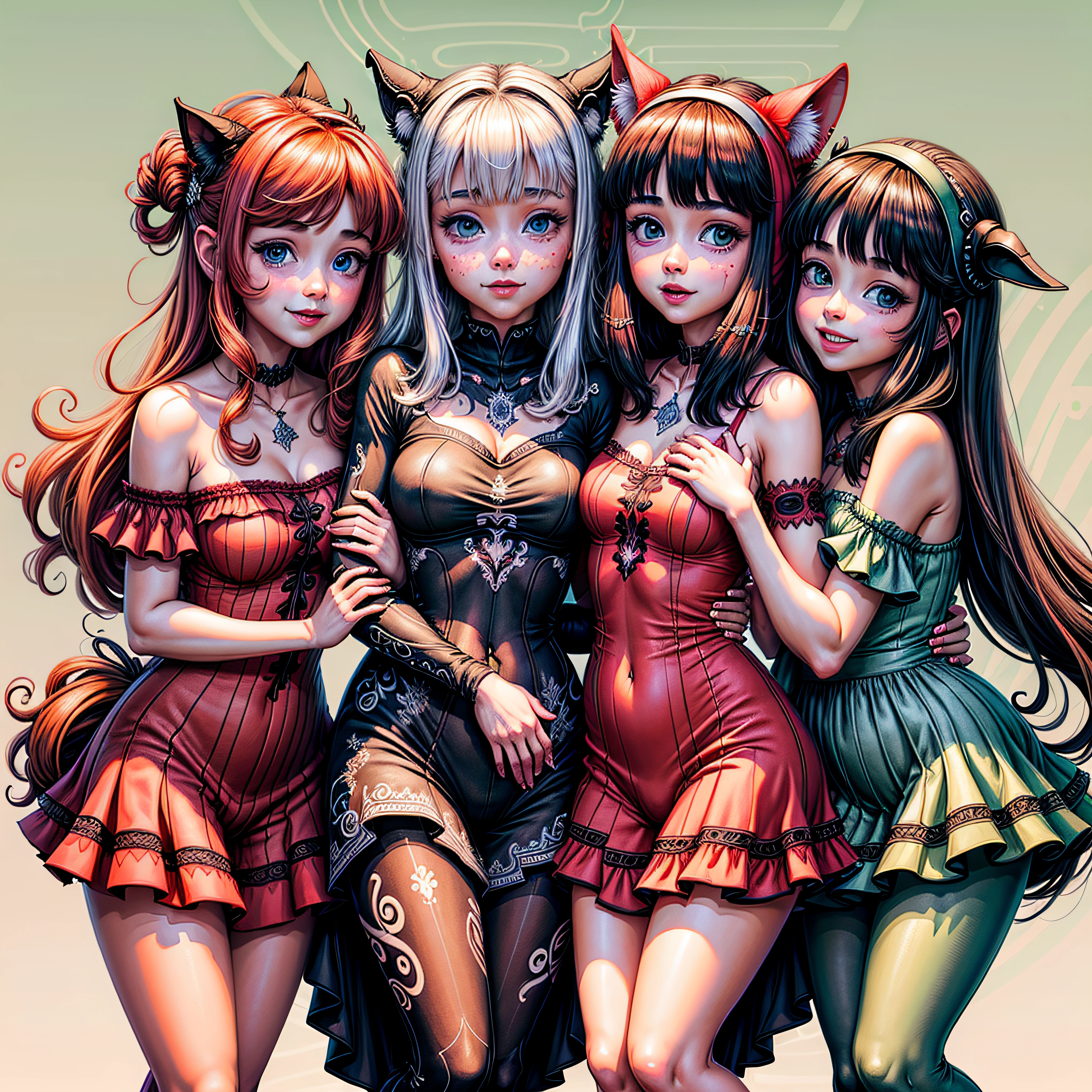 Friends, many happy girls together, illustration art, 8k, masterpiece,