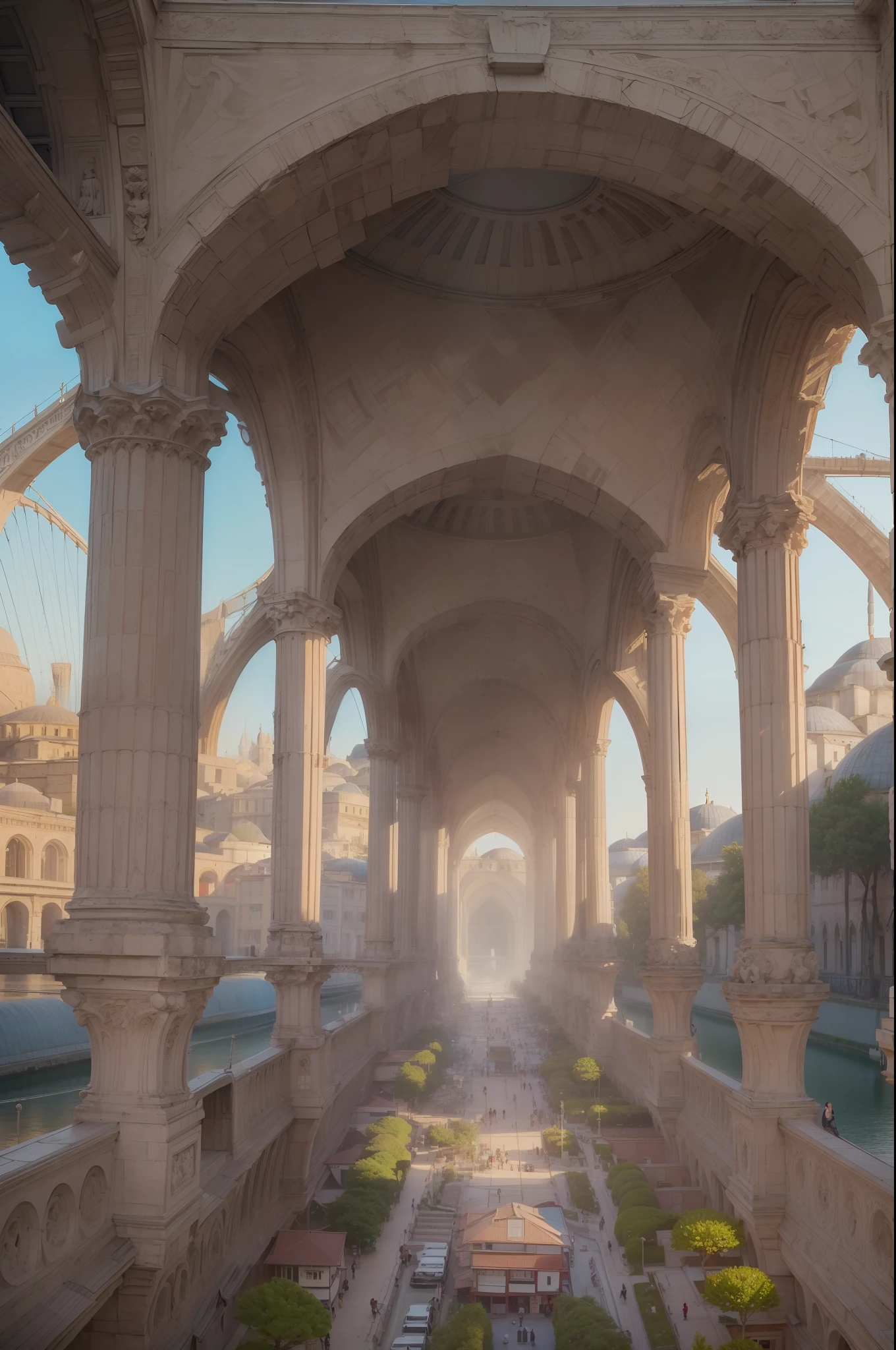(masterpiece, top quality, official art, beautiful and aesthetic:1.2), (fractal art:1.3), extremely delicate and beautiful, Amazing, finely detail, ultra-detailed, highres,best illustration, best shadow,([:intricate:0.2]:1.4),depth of field, sharp focus,volumetric fog, 8k UHD, DSLR, high quality,( film grain:1.4), Fujifilm XT3 , FilmG, 1girl,solo,perfect face,beautiful face,mature female,(slim girl:1.4),long hair,messy hair, (kpop idol, korean beauty, korean mixed),(shy smile), cross-laced skirt,(colorful revealing clothes:1.4), (pale skin:1.4),red_pumps,(soft gigantic breasts:1.3),(narrow waist, narrow crotch:1.4),(long dress), (outdoor:1.4), (Istanbul, Turkey: city that bridges two continents, with rich history, stunning architecture, and delicious food.:1.5),