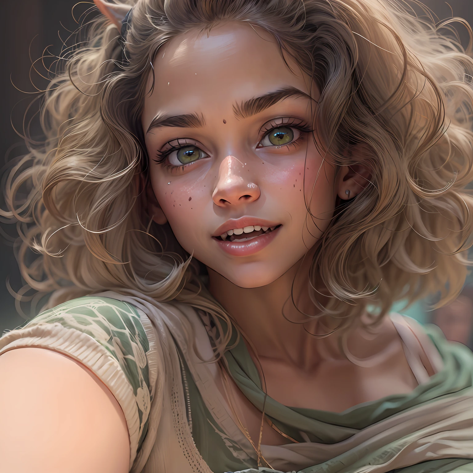 Goblin, aberto, belo detalhado corpo inteiro, menina, mulher, mulher, jovem, 20 anos de idade, pele verde, cabelo ondulado, santo belo rosto detalhado, detalhes intrincados olhos cor prata bonitos e delicados, sorriso leve, pupilas brilhantes, Split lips, seios grandes, cruz, gargantilha, no Bra, alloy handles, na cama, pernas abertas, forma de M, saltos altos, colar, brincos --auto