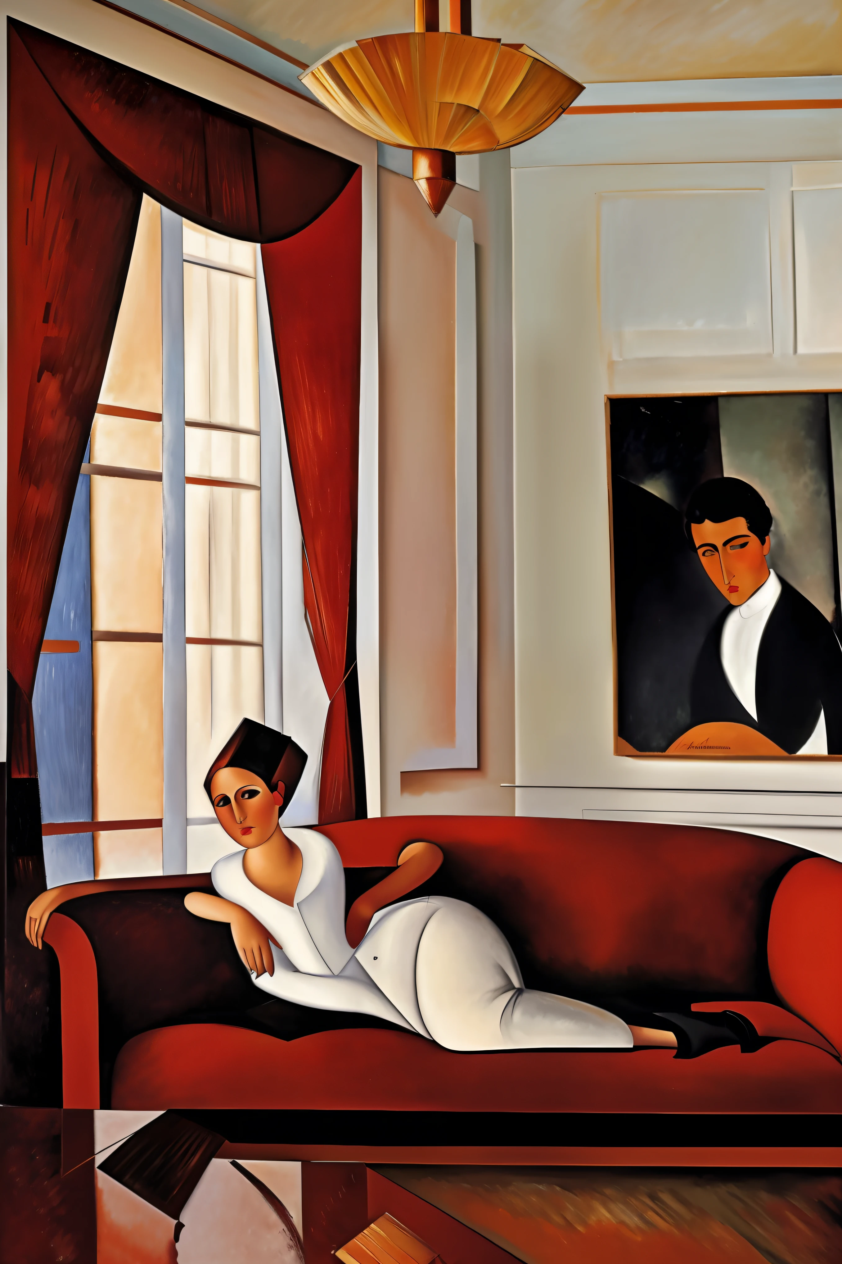 sutituir por cuadro de amedeo modigliani en rojo y negro, no modificar el resto