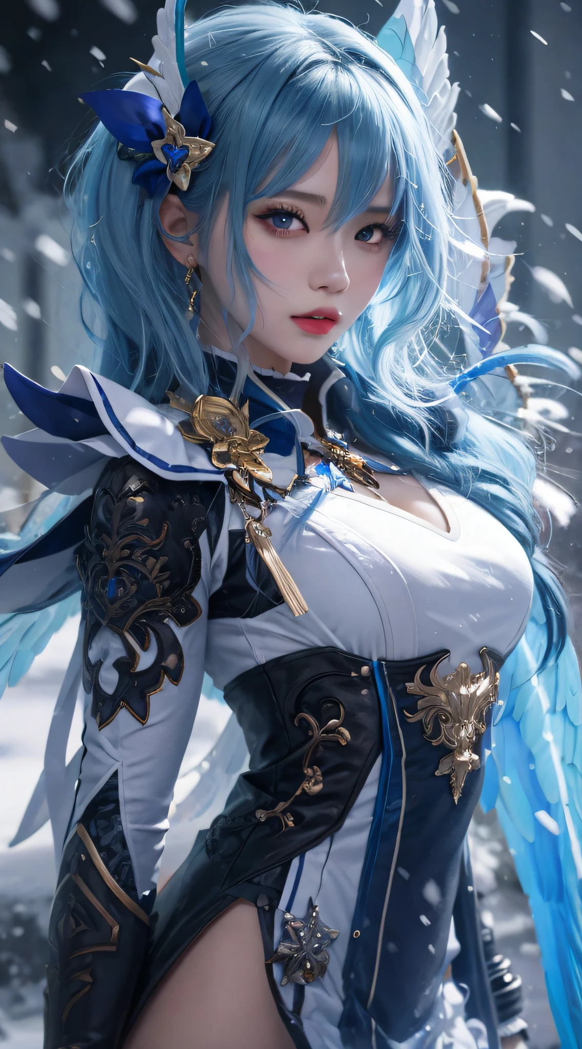 Anime girl with blue hair and blue wings in the snow, Extremely detailed Artgerm, Artgerm on ArtStation Pixiv, Portrait Chevaliers du Zodiaque Fille, Fanart Meilleure ArtStation, Detailed digital anime art, trending on artstation pixiv, 8K high quality detailed art, wlop rossdraws, rossdraws sakimimichan