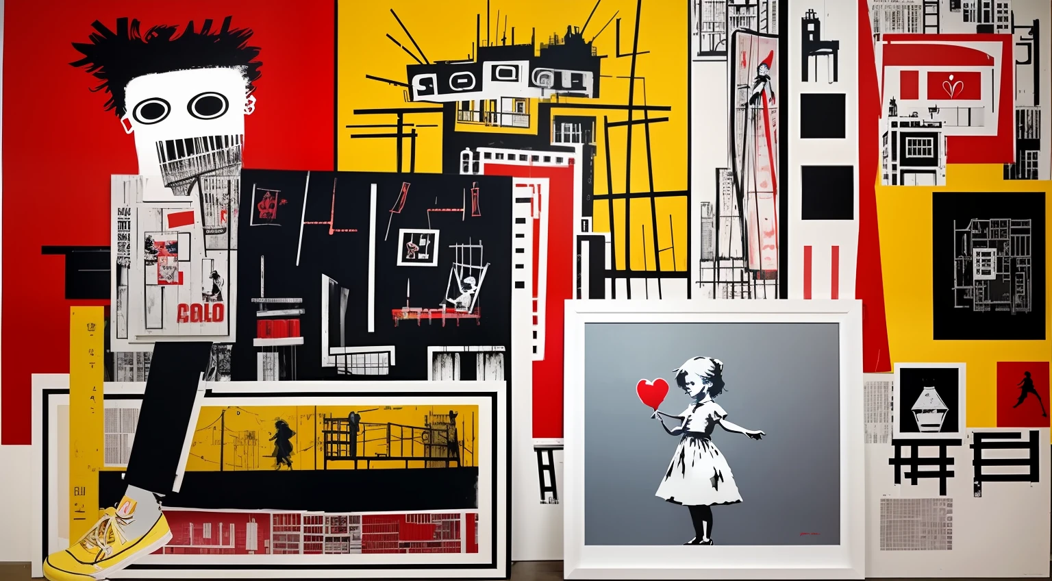 １、Banksy's painting、girl with、Red Balloons、small、monochromes