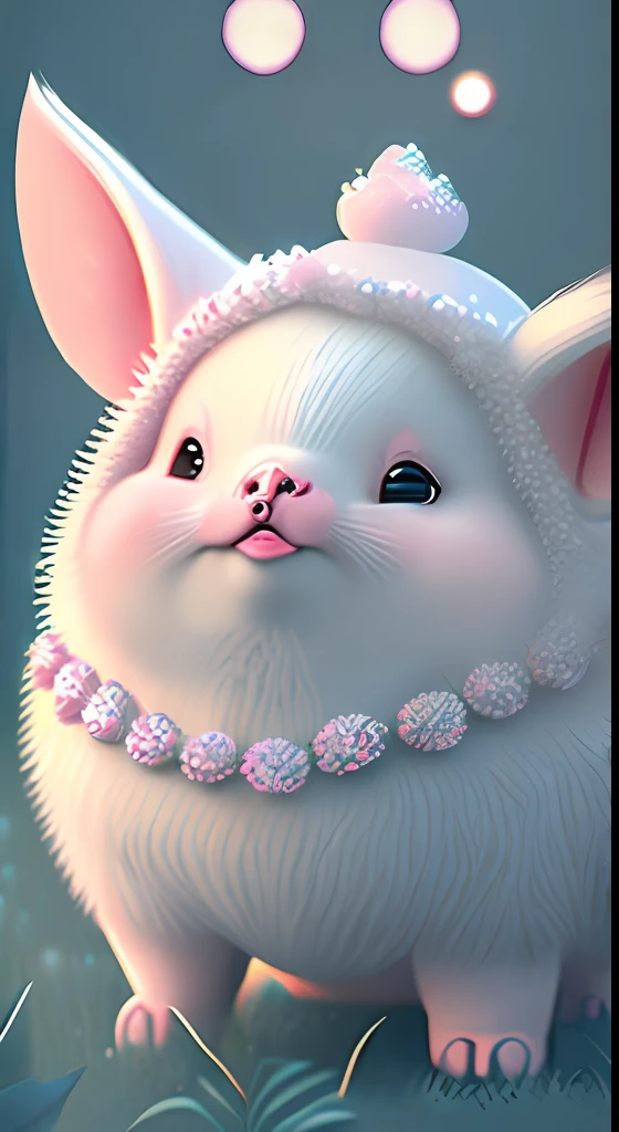 In this ultra-detailed CG art, cute pig surrounded by ethereal roses, laughter, best quality, high resolution, intricate details, fantasy, cute animals, open mouths, laugh!!