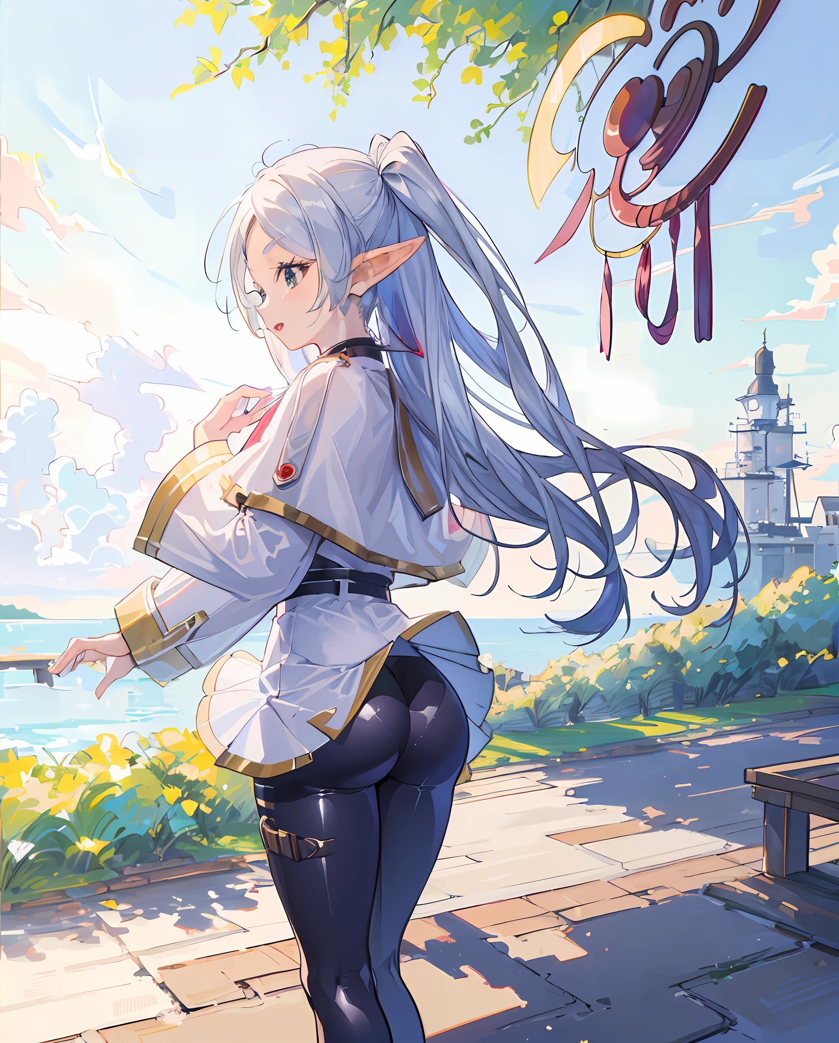 ((From Side,(Crouching,Ass,)Thigh, (((1 girl,))),excited,White tight skirt,))(((masutepiece,8K,production art,)))Yumekawa ,Official art