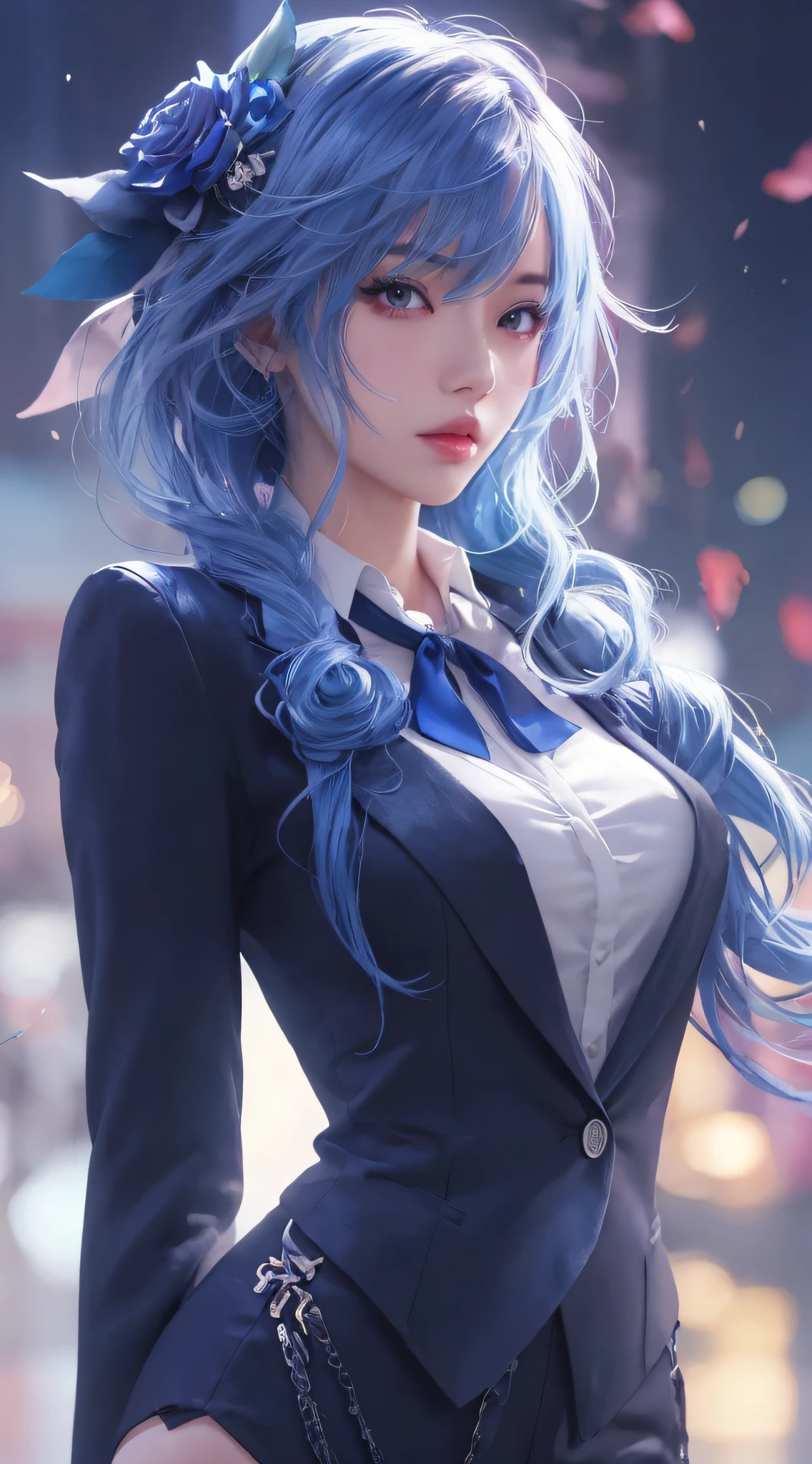 Anime girl posing for photo with blue hair and suit, Extremely detailed Artgerm, Style Artgerm, Art germ. anime illustration, Detailed digital anime art, Art germ. High detail, Anime art wallpaper 8 K, ! Dream art germ, art-style, Anime art wallpaper 4k, Anime art wallpaper 4 K