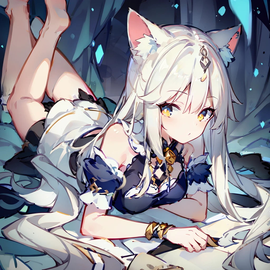 White cat ears，Medium-sized breasts