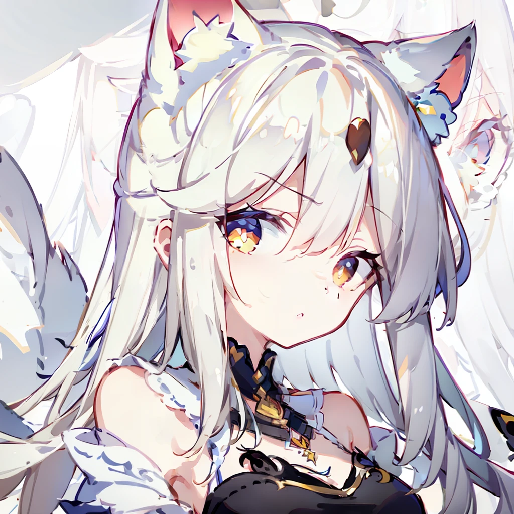 White cat ears，Medium-sized breasts