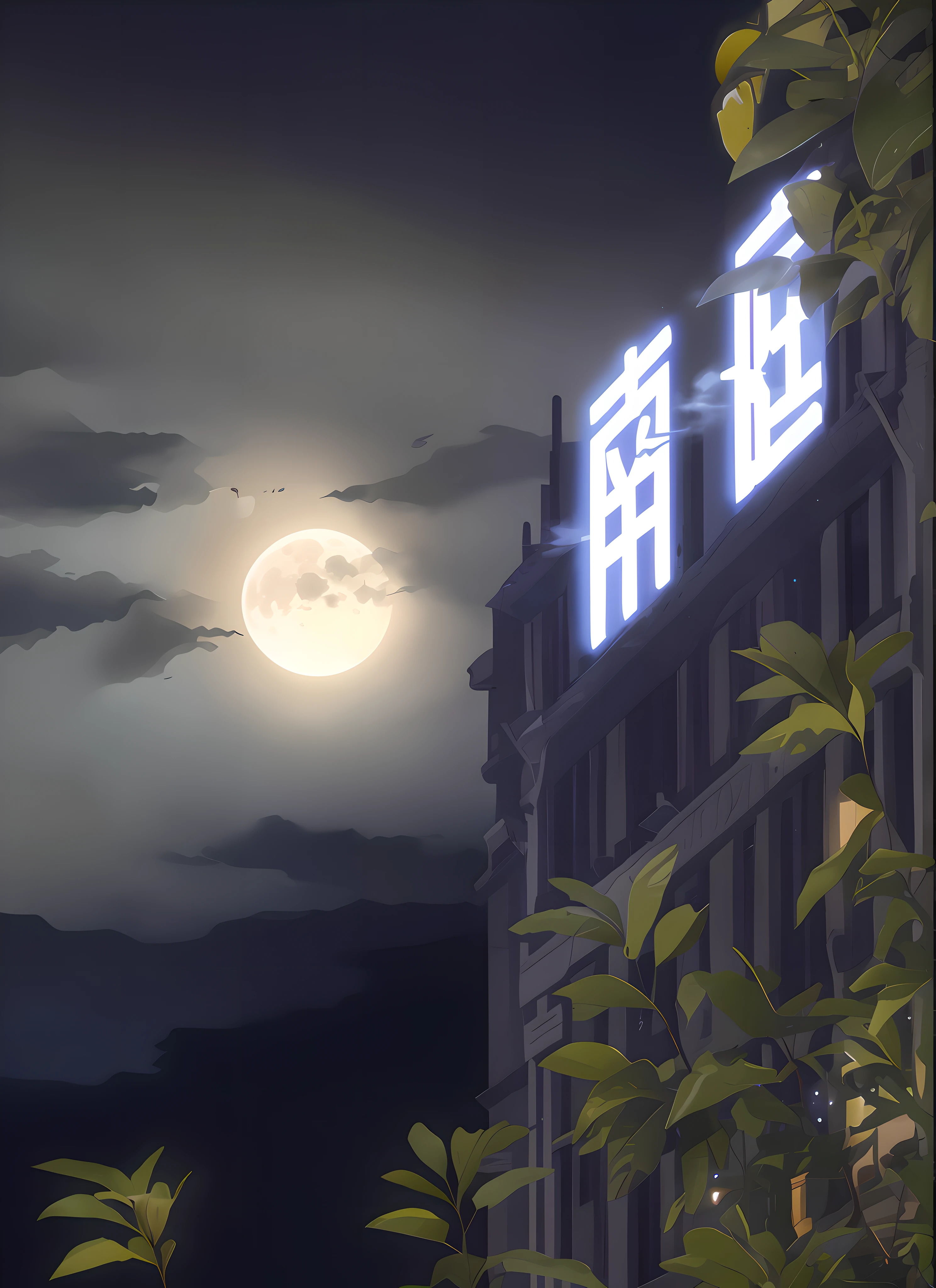 Night view of a building with a full moon in the sky, Anime background art, anime style cityscape, anime backgrounds, calm evening. Digital illustration, random background scene, Anime landscapes, anime movie backgrounds, nighttime scene, in the style of makoto shinkai, street moon landscape, 4K anime wallpaper, night - time city background, style of madhouse studio anime