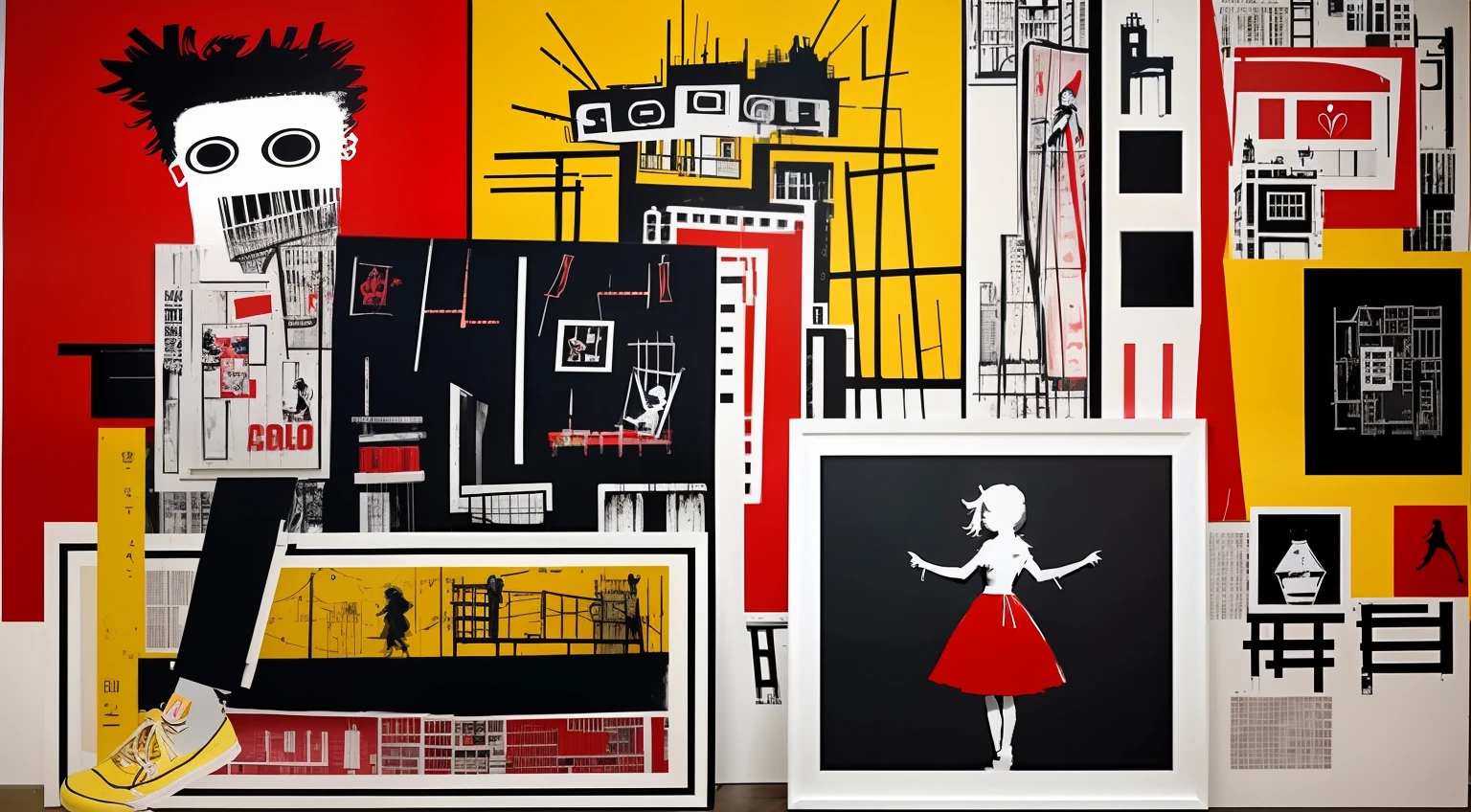 1、Banksy's painting、girl with、Red Balloons、small、monochromes