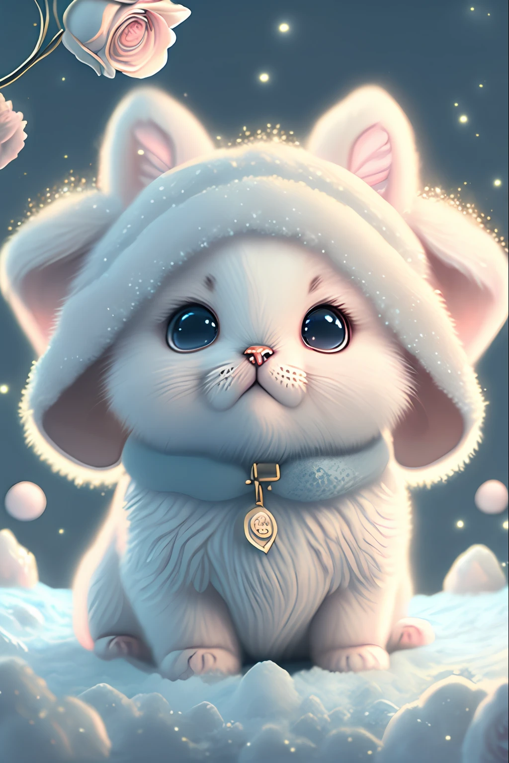 In this ultra-detailed CG art, cute puppy surrounded by ethereal roses, laughter, best quality, high resolution, intricate details, fantasy, cute animals, open mouths, laugh!!