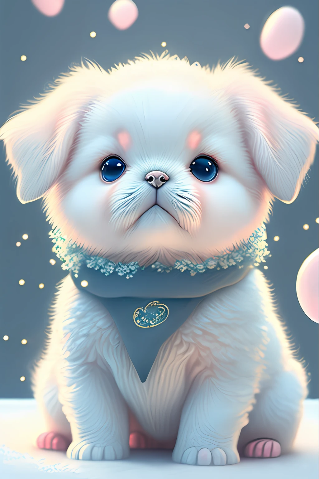 In this ultra-detailed CG art, cute puppy surrounded by ethereal roses, laughter, best quality, high resolution, intricate details, fantasy, cute animals, open mouths, laugh!!