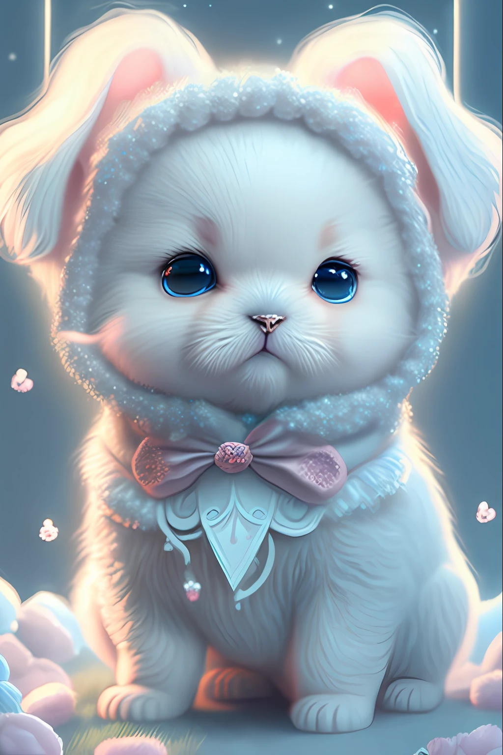 In this ultra-detailed CG art, cute puppy surrounded by ethereal roses, laughter, best quality, high resolution, intricate details, fantasy, cute animals, open mouths, laugh!!